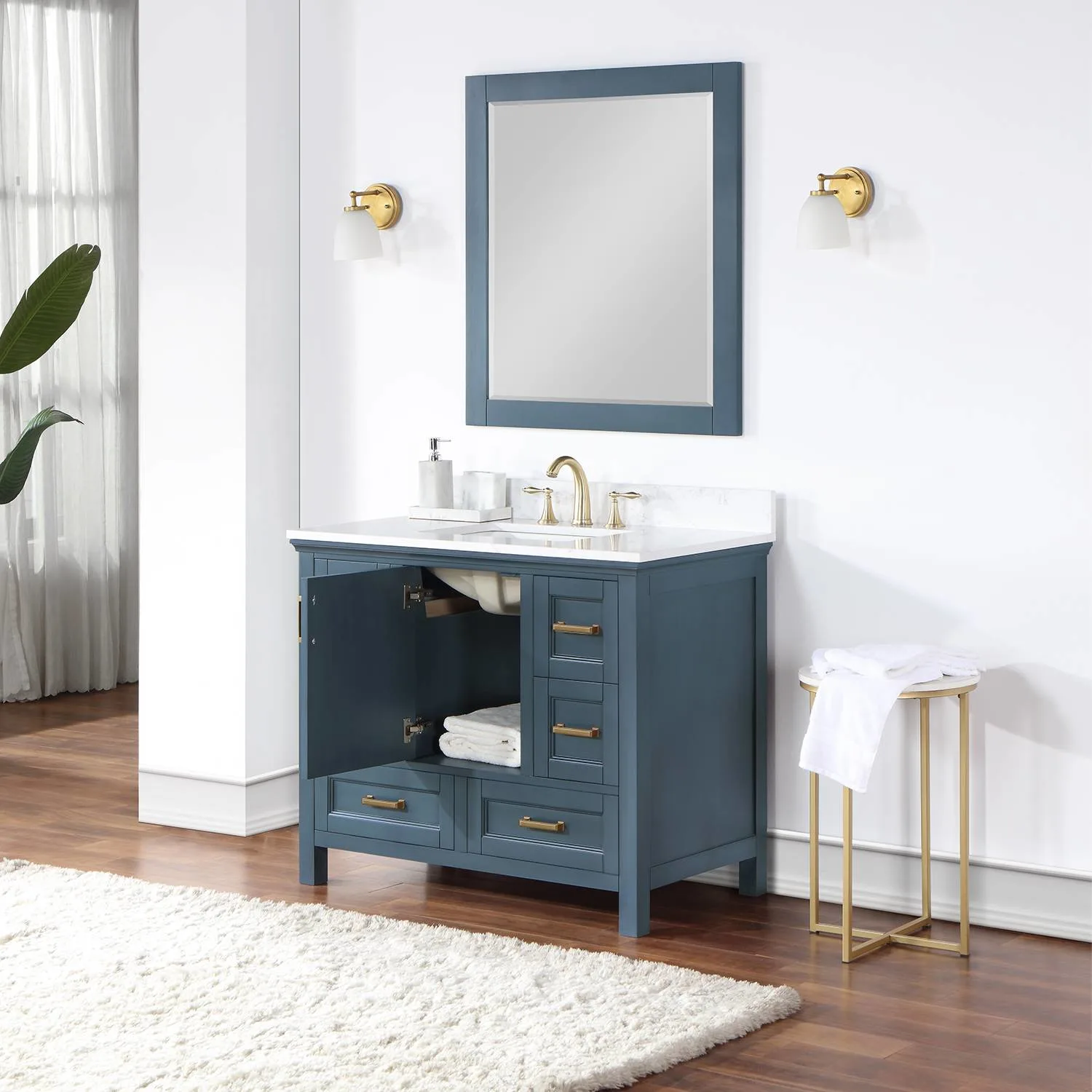 Altair Isla 42 Inch Classic Blue Plywood Carrara Stone Single Vanity - image 6