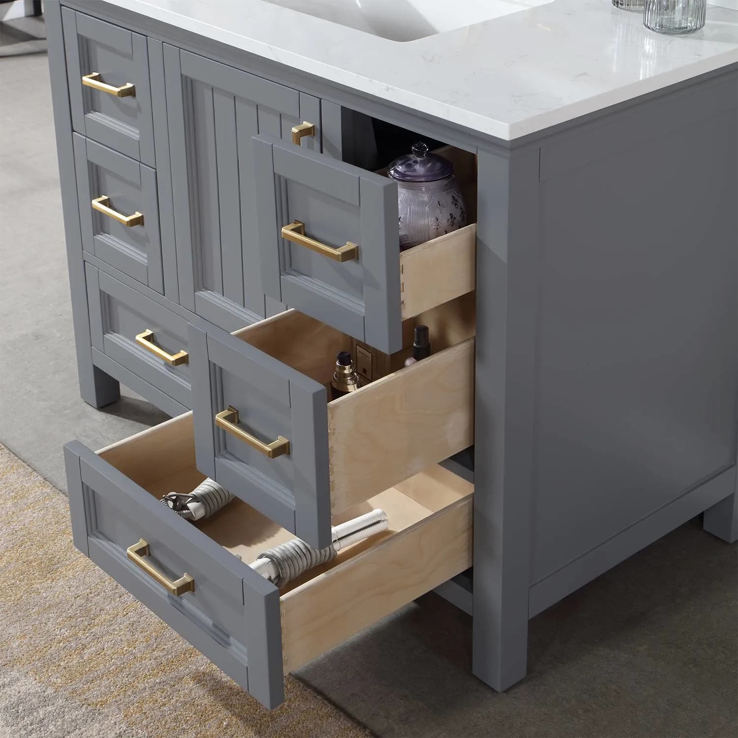 Altair Isla 42 Inch Gray Plywood White Carrara Stone Single Vanity - image 9