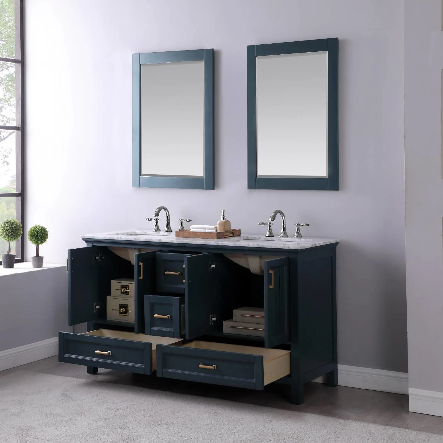 Altair Isla 60 Inch Solid Plywood White Carrara Double Vanity - image 5