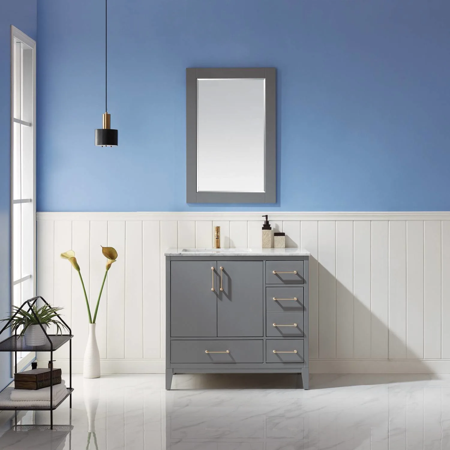 Altair Sutton 36 Inch Solid Plywood White Carrara Single Vanity - image 3