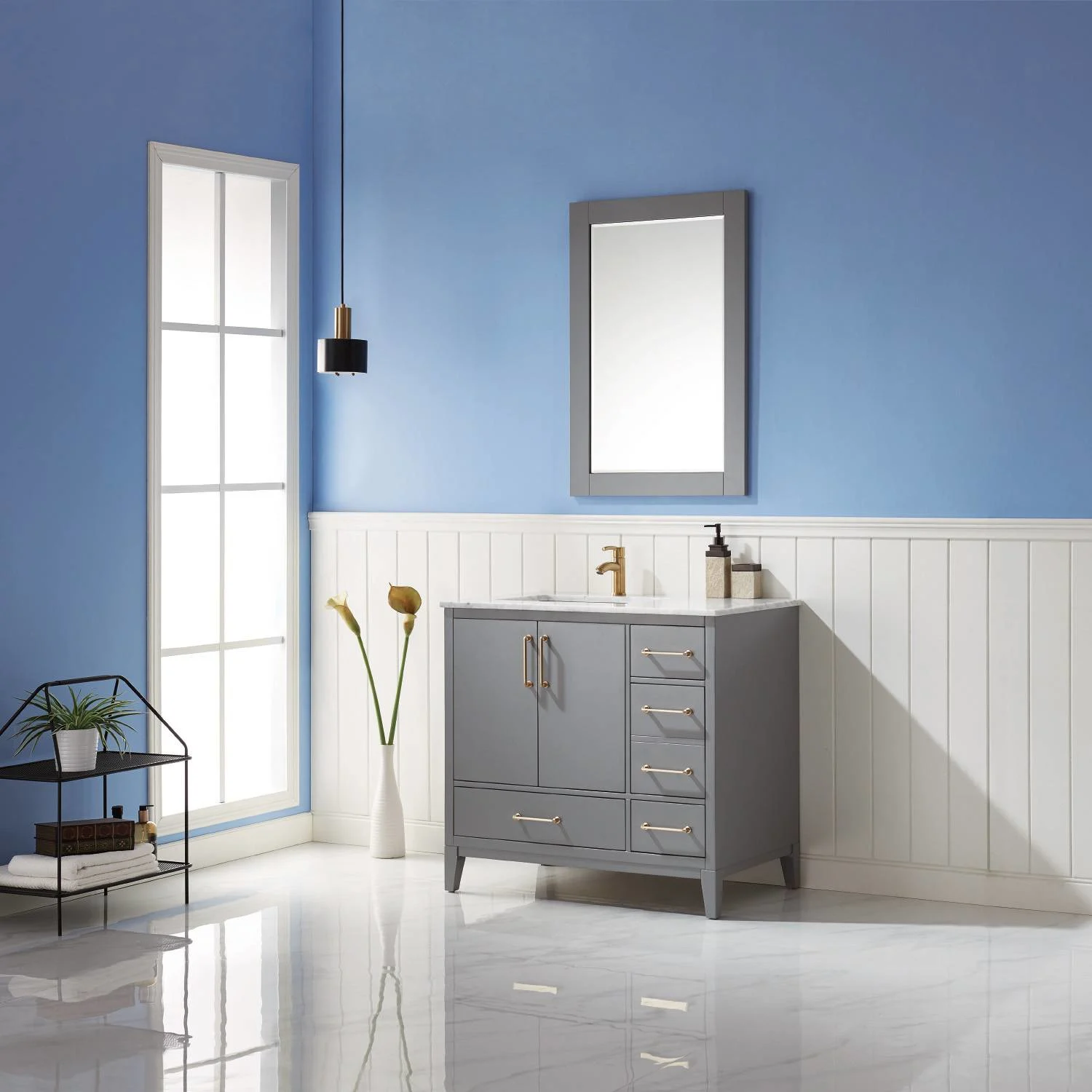 Altair Sutton 36 Inch Solid Plywood White Carrara Single Vanity - image 4
