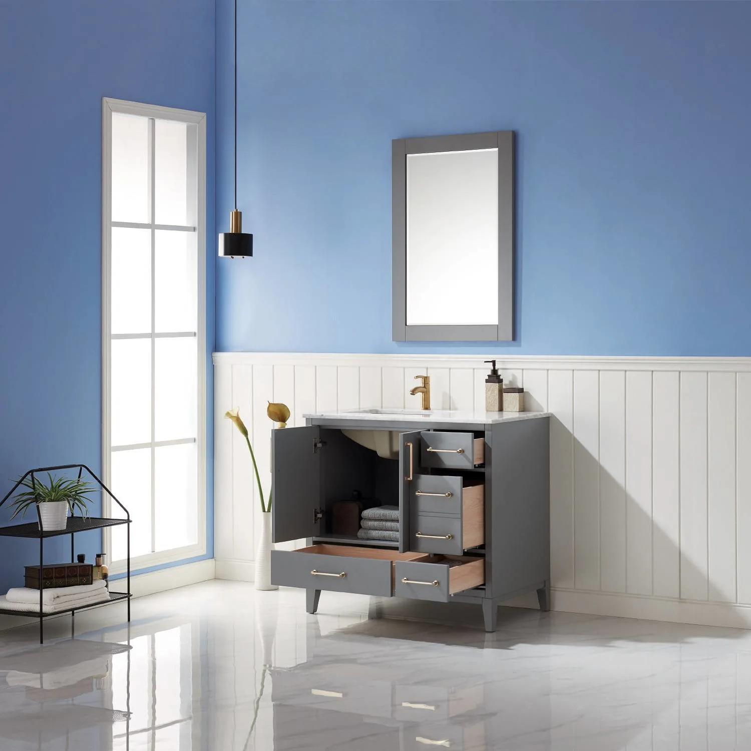 Altair Sutton 36 Inch Solid Plywood White Carrara Single Vanity - image 5