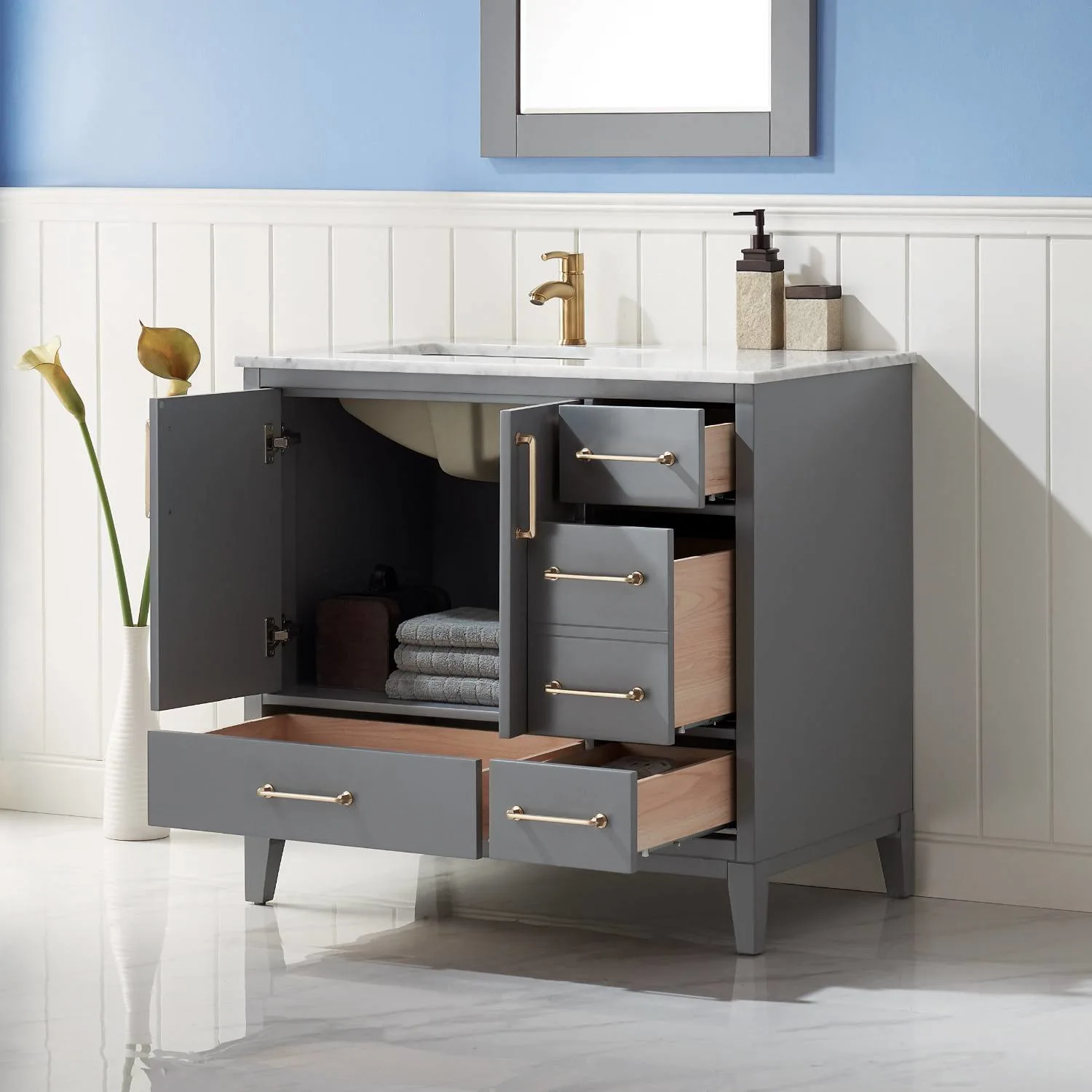 Altair Sutton 36 Inch Solid Plywood White Carrara Single Vanity - image 8
