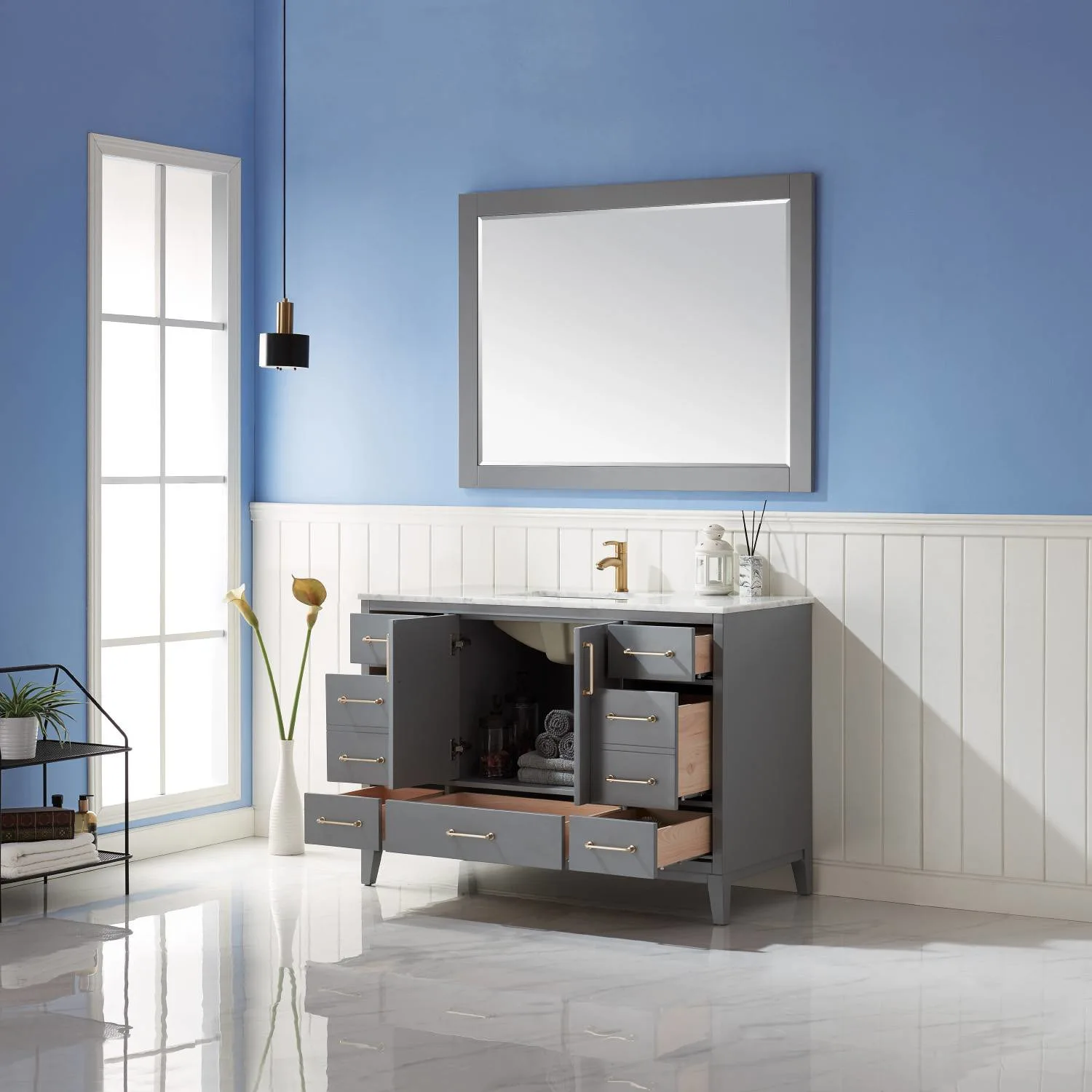 Altair Sutton 48 Inch Solid Plywood White Carrara Single Vanity - image 5