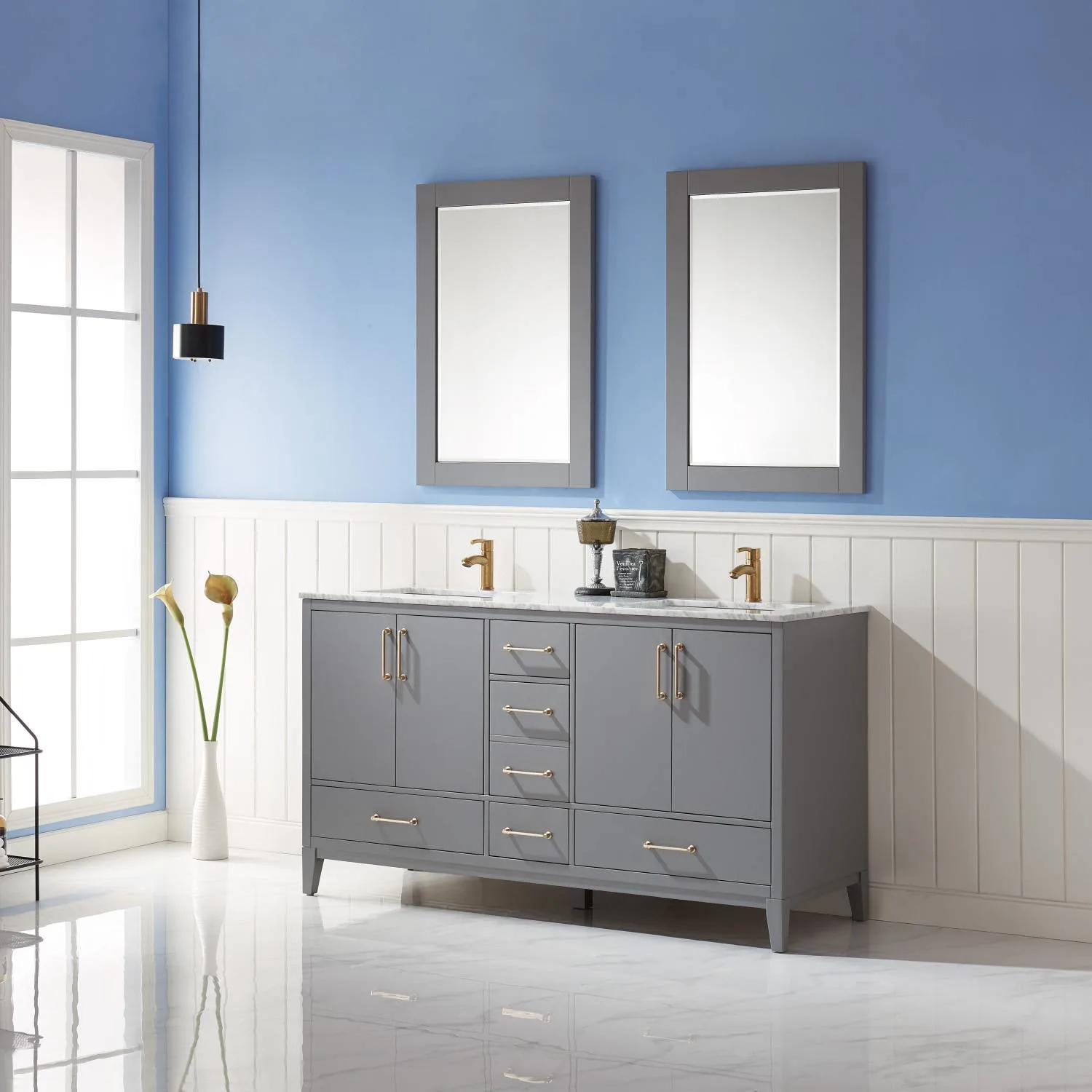 Altair Sutton 60 Inch Solid Plywood White Carrara Double Vanity - image 4