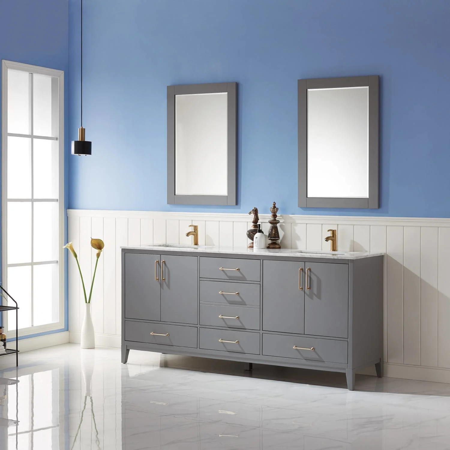 Altair Sutton 72 Inch Solid Plywood White Carrara Double Vanity - image 4