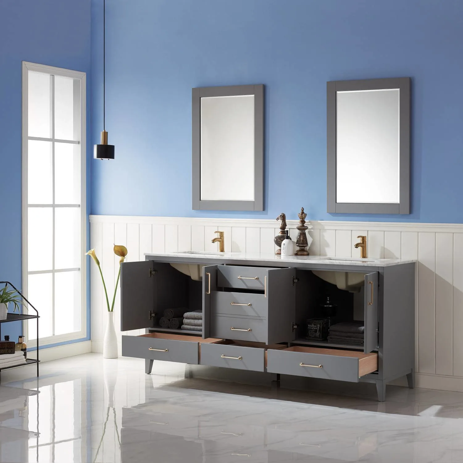 Altair Sutton 72 Inch Solid Plywood White Carrara Double Vanity - image 5