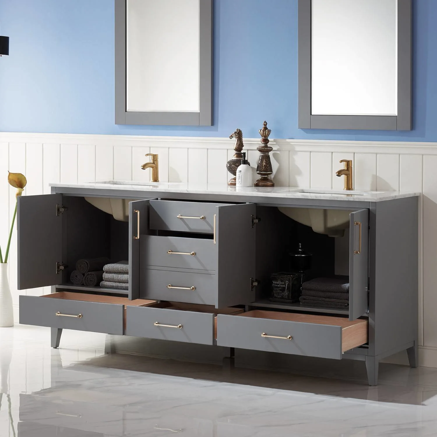 Altair Sutton 72 Inch Solid Plywood White Carrara Double Vanity - image 8