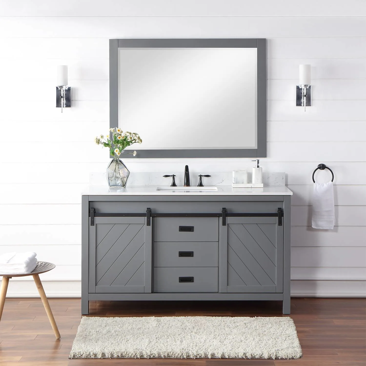Altair Kinsley 60 Inch Gray Plywood White Carrara Stone Single Vanity - image 3