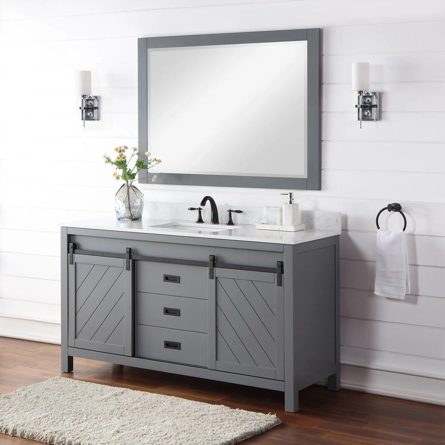 Altair Kinsley 60 Inch Gray Plywood White Carrara Stone Single Vanity - image 4