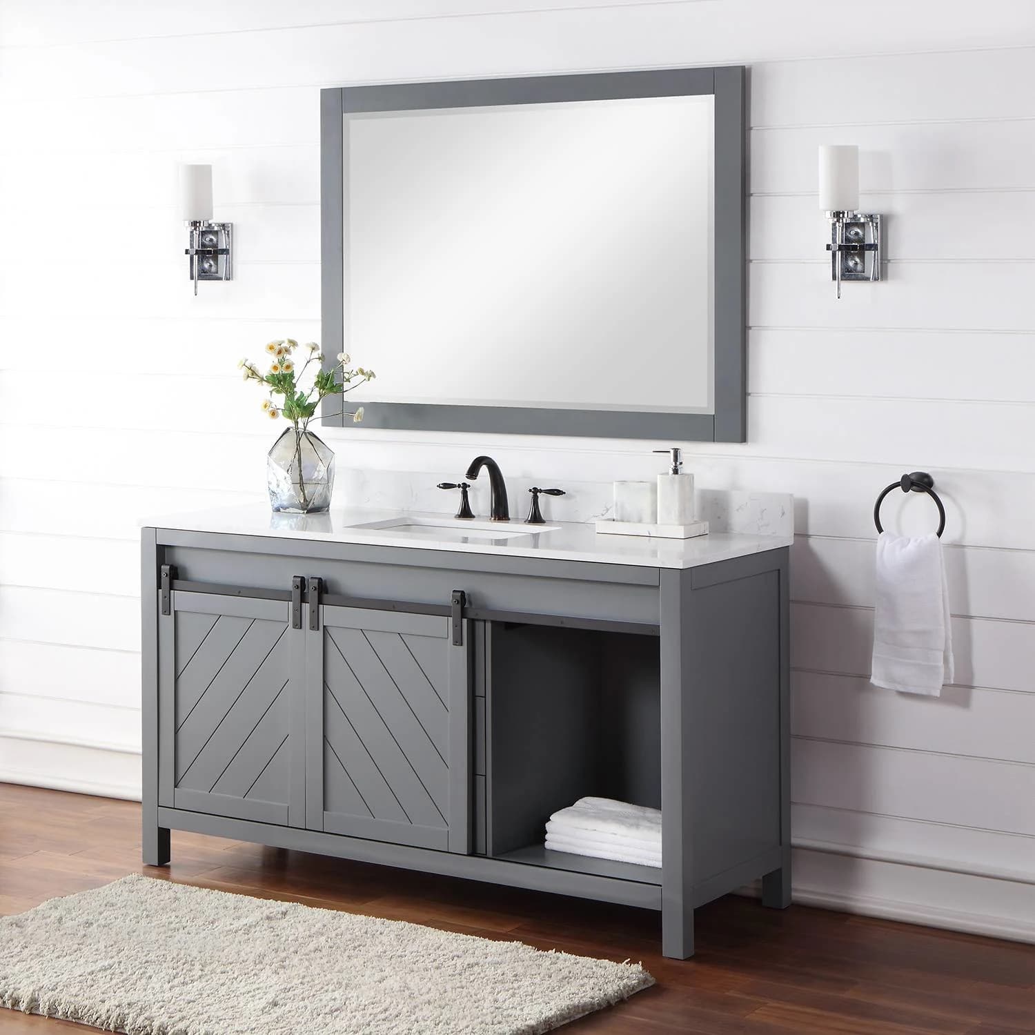 Altair Kinsley 60 Inch Gray Plywood White Carrara Stone Single Vanity - image 6