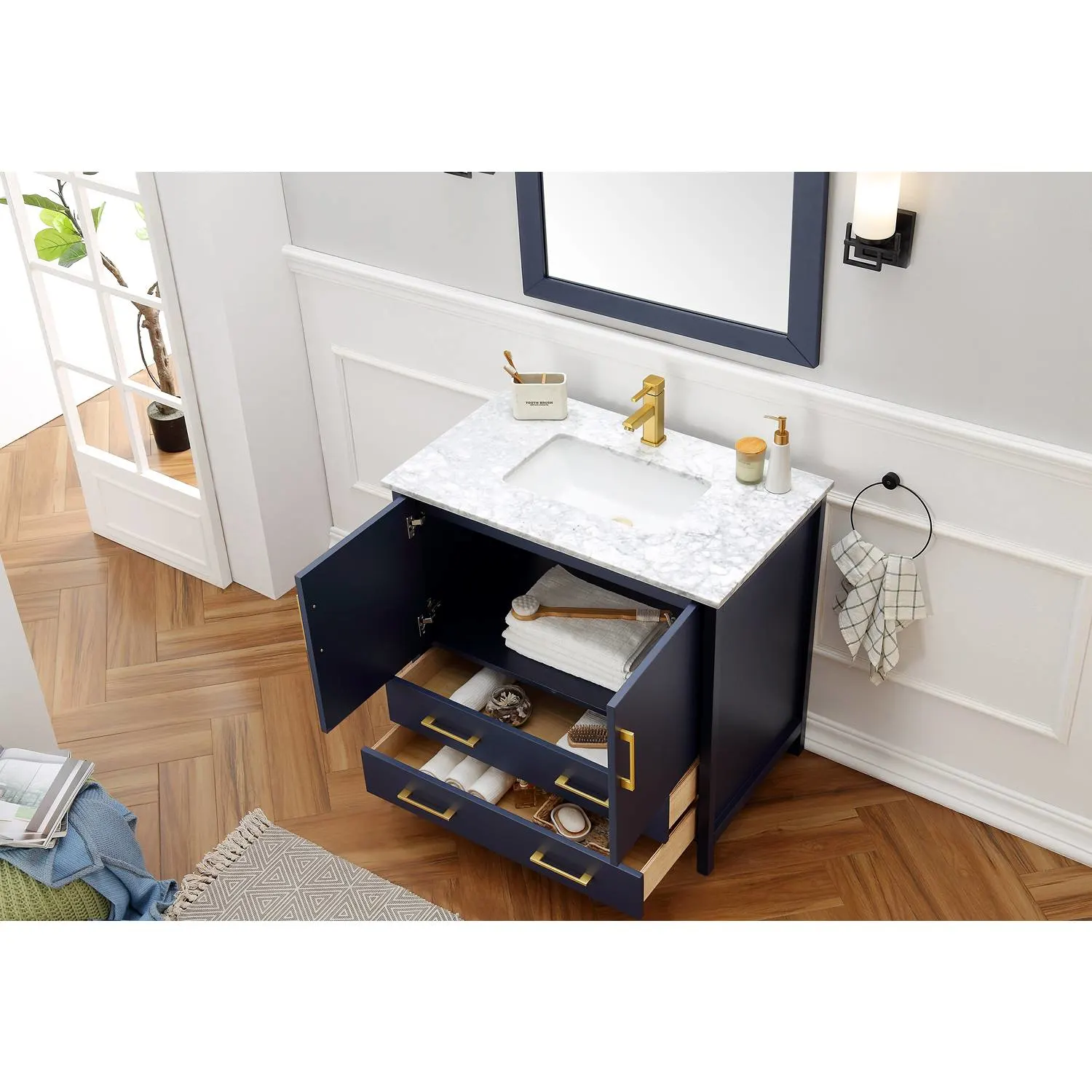 Legion Furniture 36 Inch Marble Top Ceramic Sink Vanity Cabinet - image 3