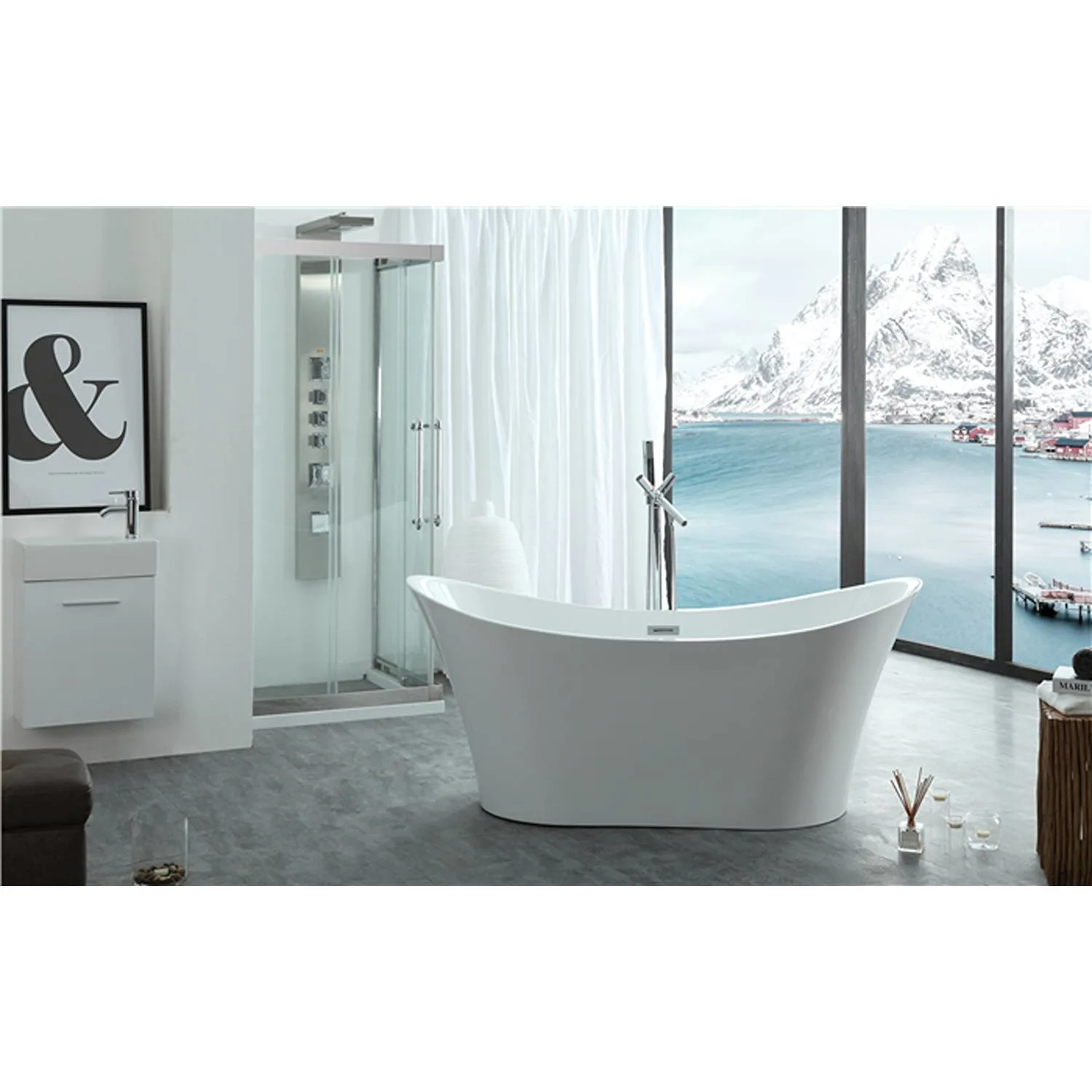 Legion Furniture 67 Inch No Faucet White Double Slipper Acrylic Bathtub - image 14