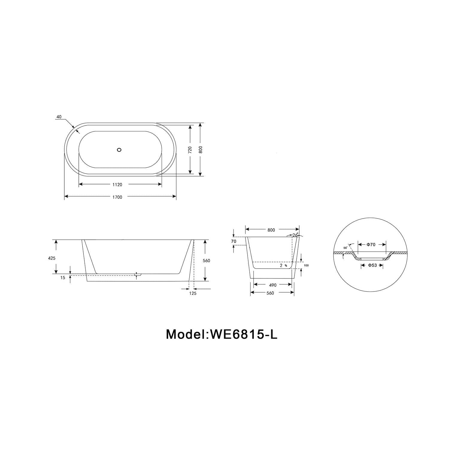 Legion Furniture 67.3 Inch No Faucet White Soaking Acrylic Bathtub - image 6