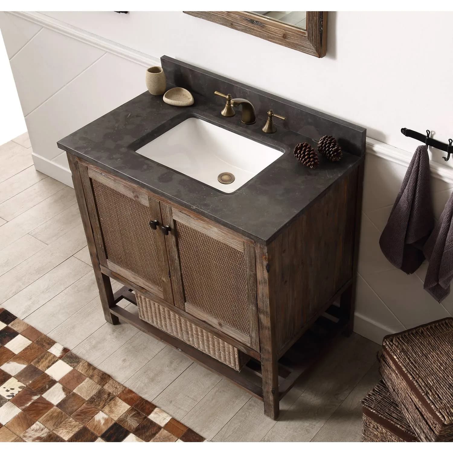 Legion Furniture 36 Inch Moon Stone Top Brown Rustic Vanity Cabinet - image 2