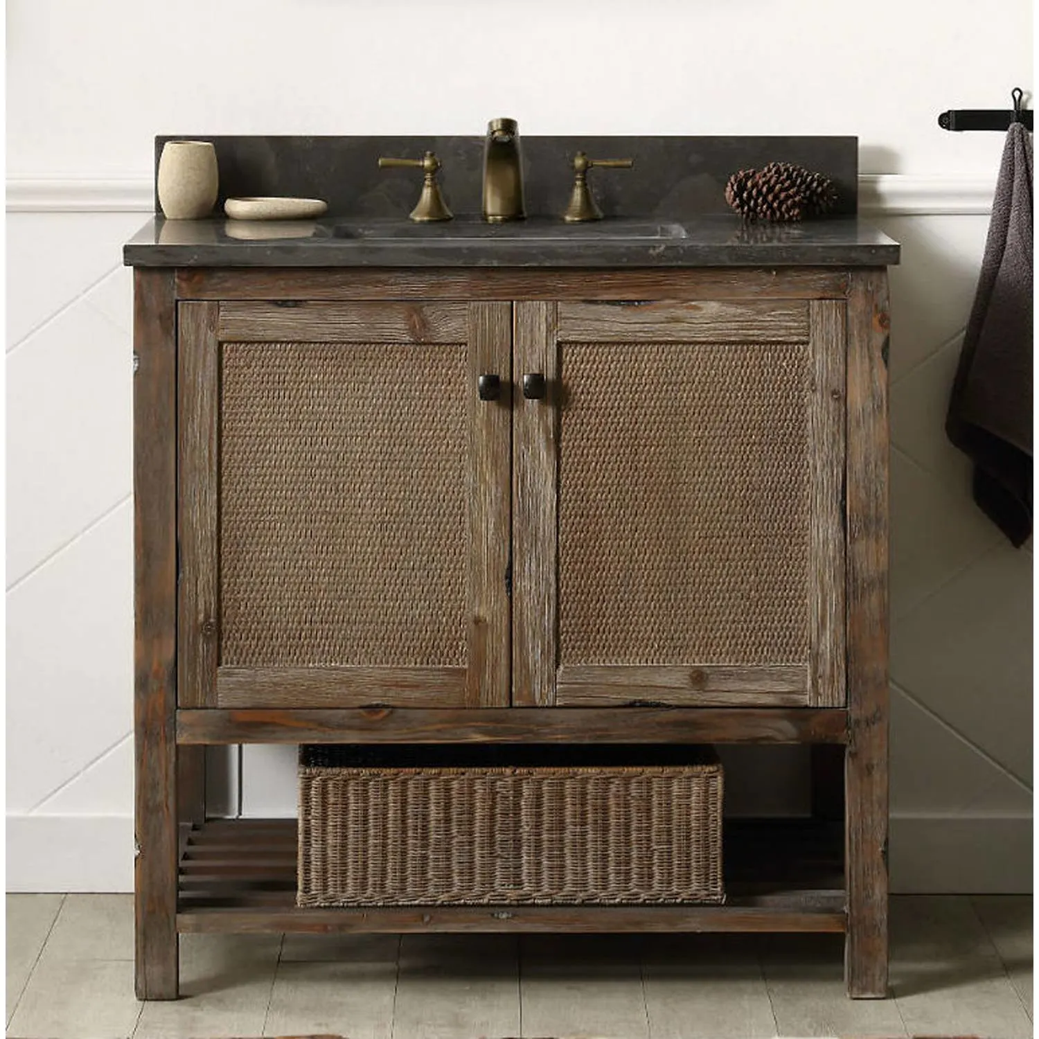 Legion Furniture 36 Inch Moon Stone Top Brown Rustic Vanity Cabinet - image 3