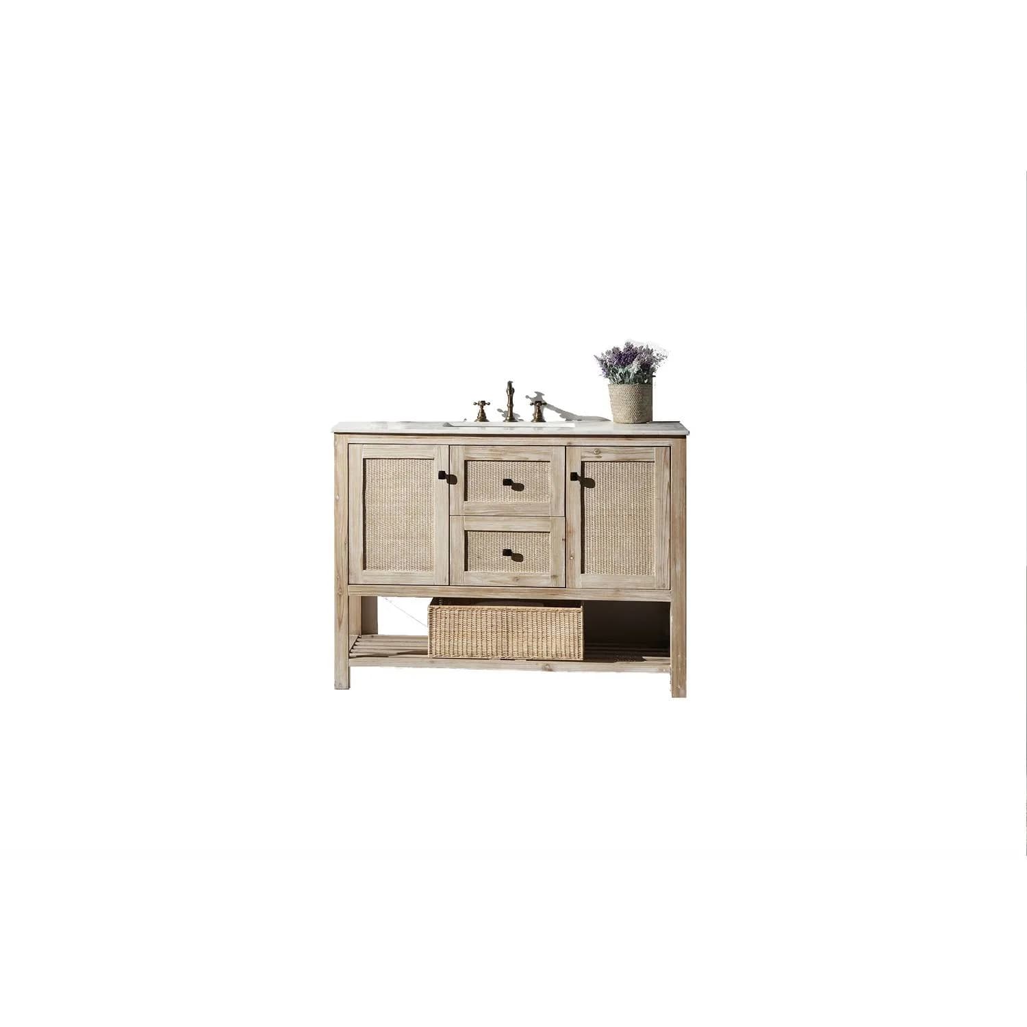 Legion Furniture 48 Inch Marble Top Rustic White Vanity Cabinet - image 1
