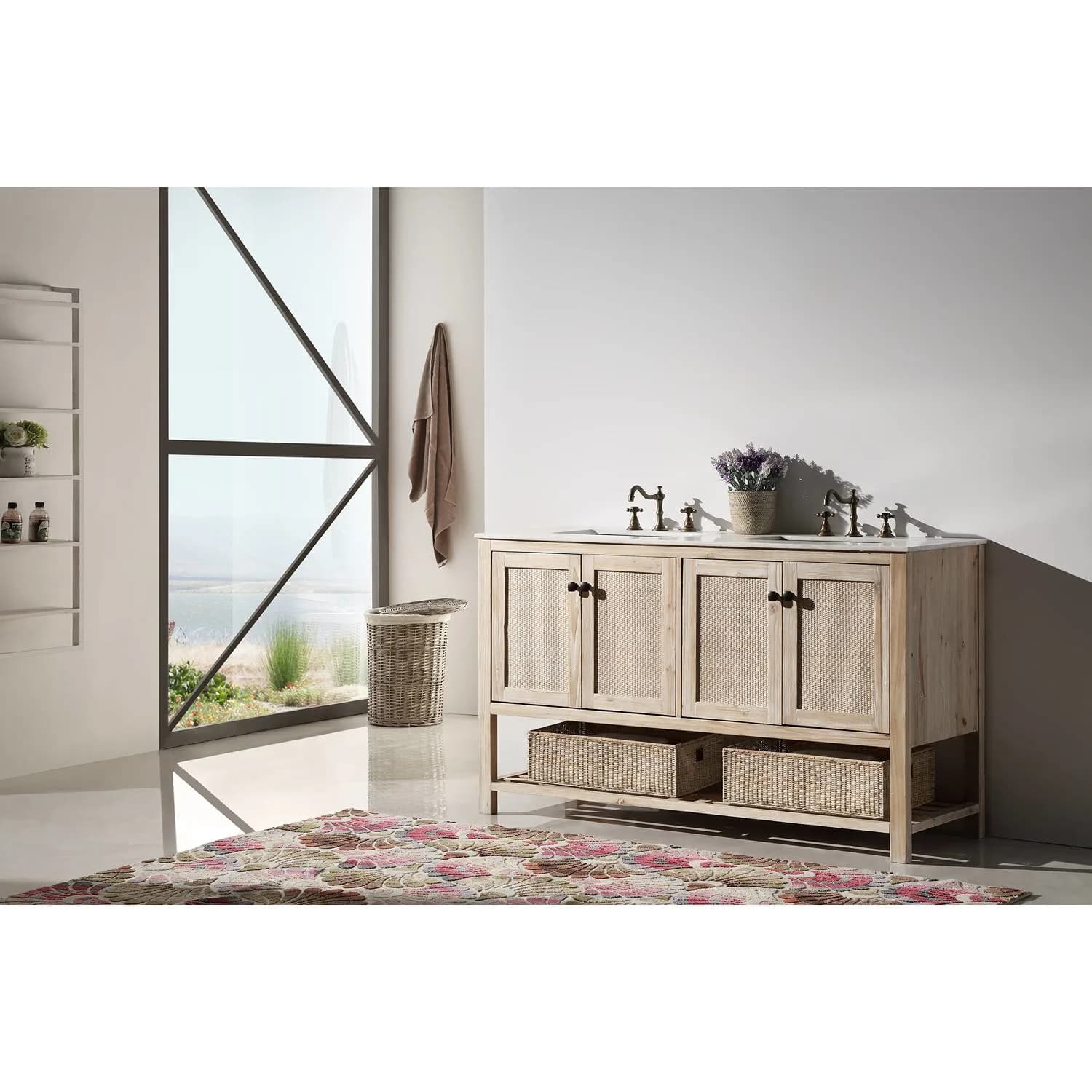 Legion Furniture 60 Inch Marble Top Rustic White Vanity Cabinet - image 7