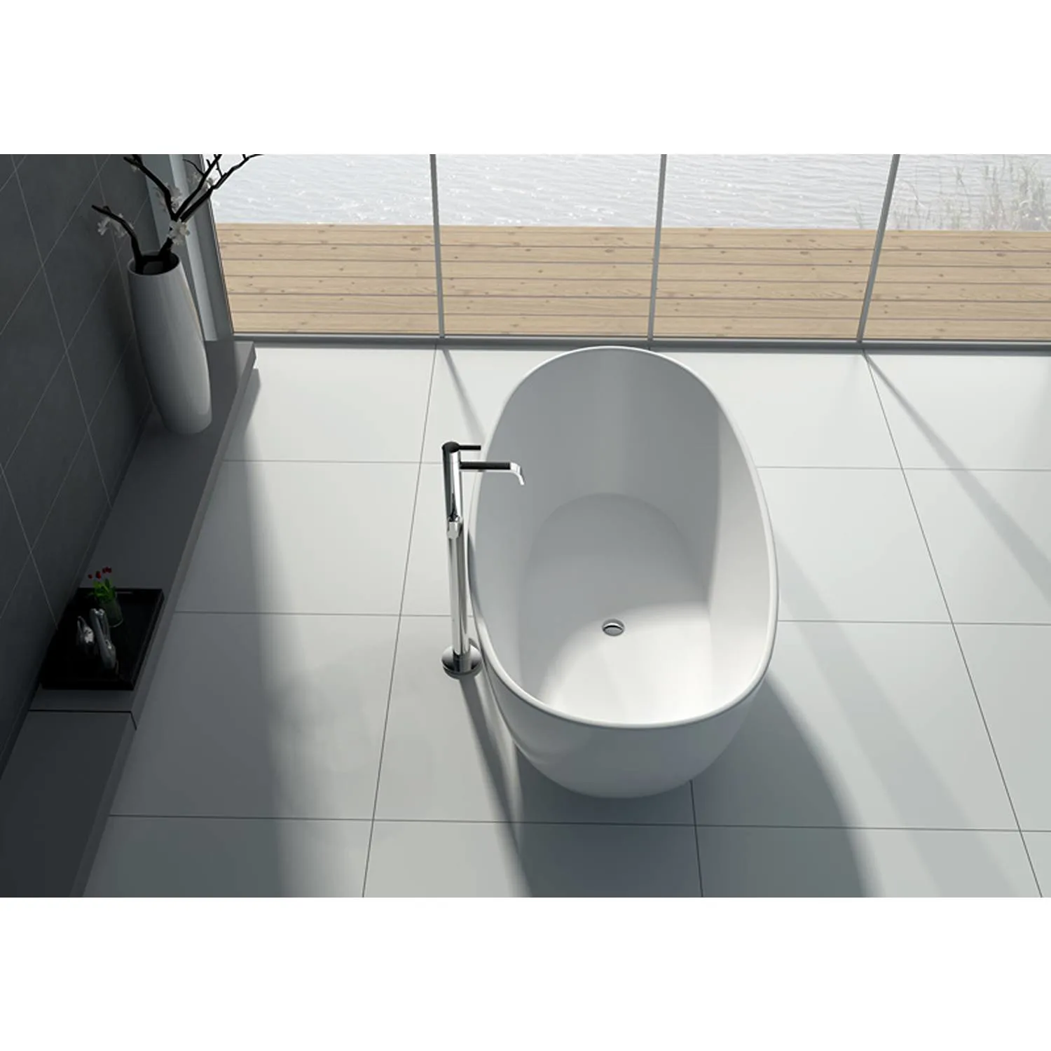 Legion Furniture 64.2 Inch No Faucet Matt White Solid Surface Bathtub - image 10
