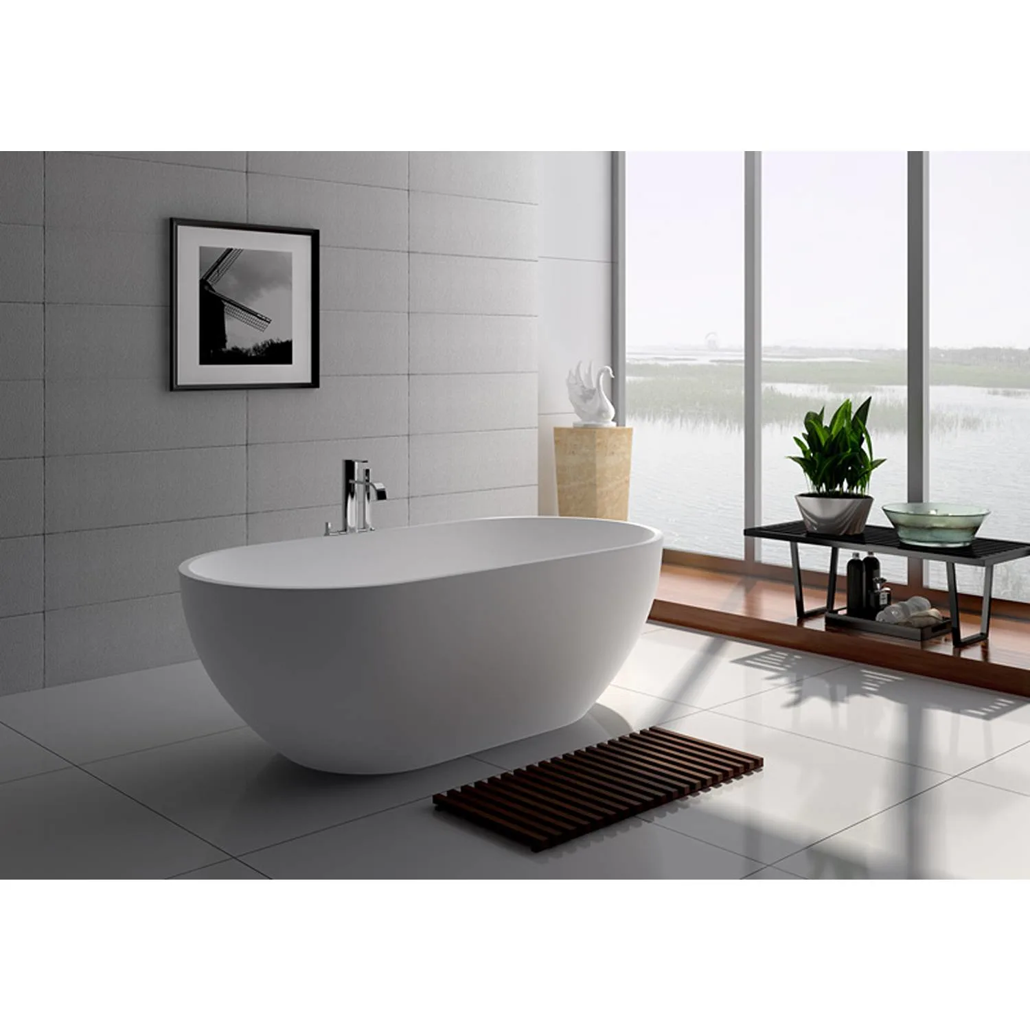 Legion Furniture 70.1 Inch No Faucet Matt White Solid Surface Bathtub - image 6