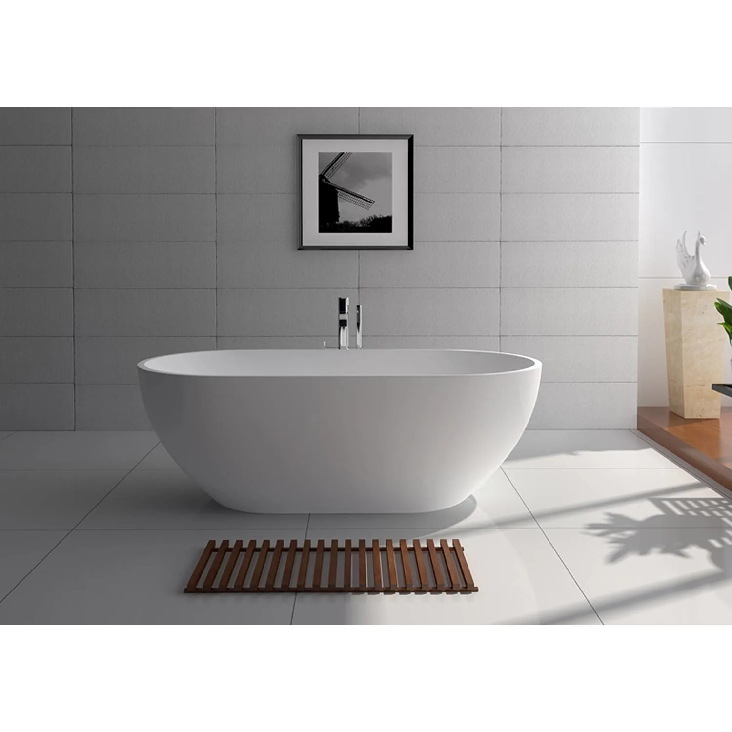 Legion Furniture 70.1 Inch No Faucet Matt White Solid Surface Bathtub - image 8