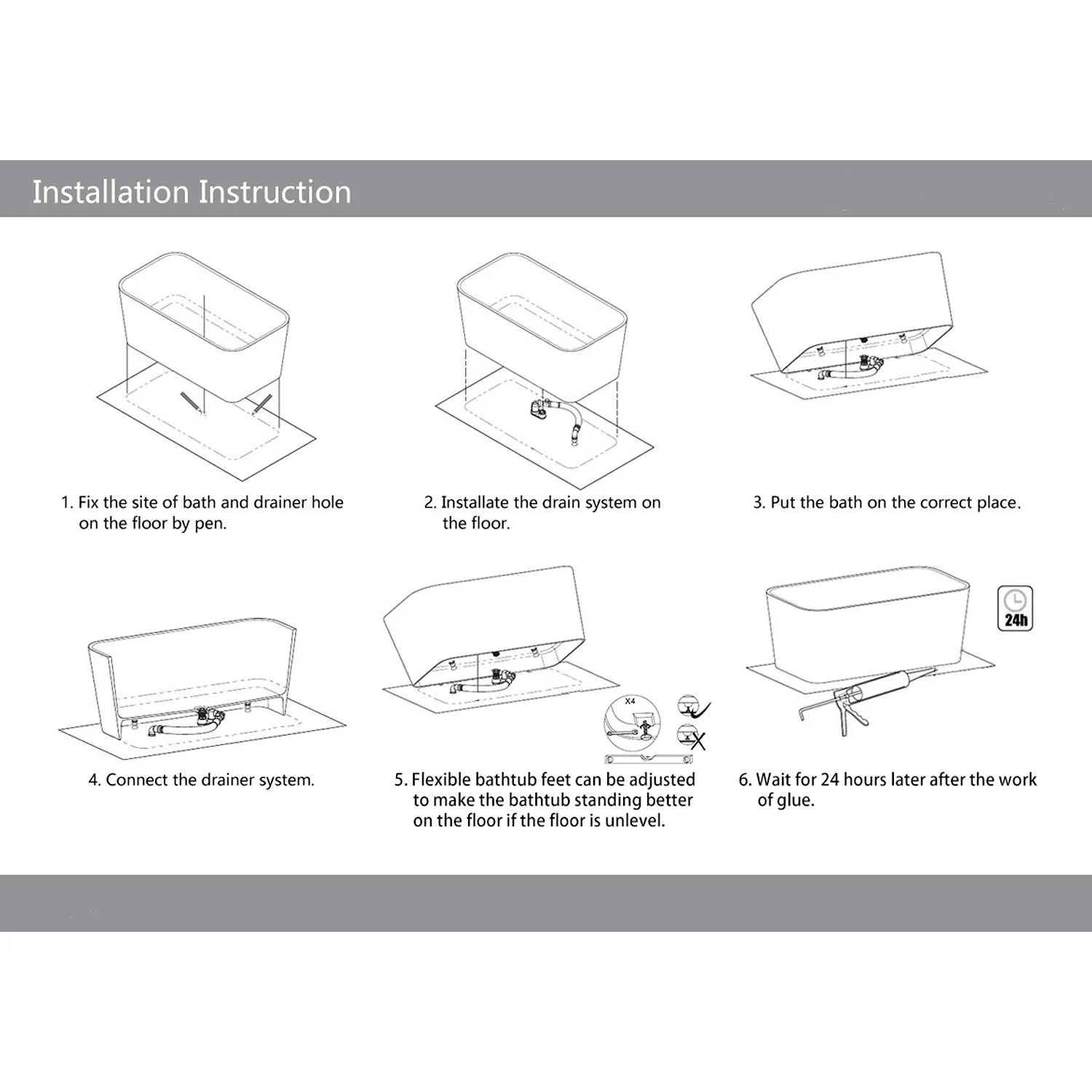 Legion Furniture 65 Inch No Faucet Matt White Solid Surface Bathtub - image 4