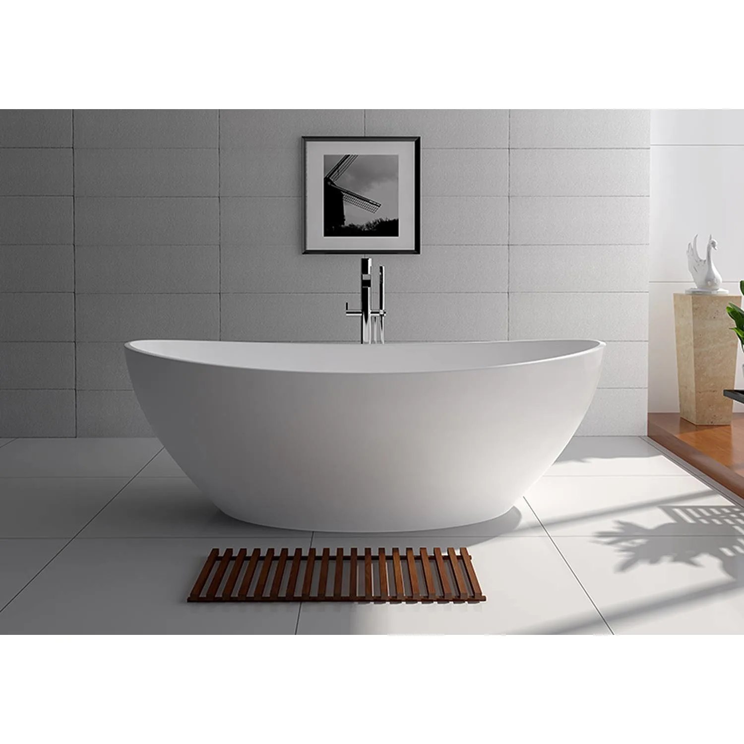 Legion Furniture 63 Inch No Faucet Matt White Solid Surface Bathtub - image 3