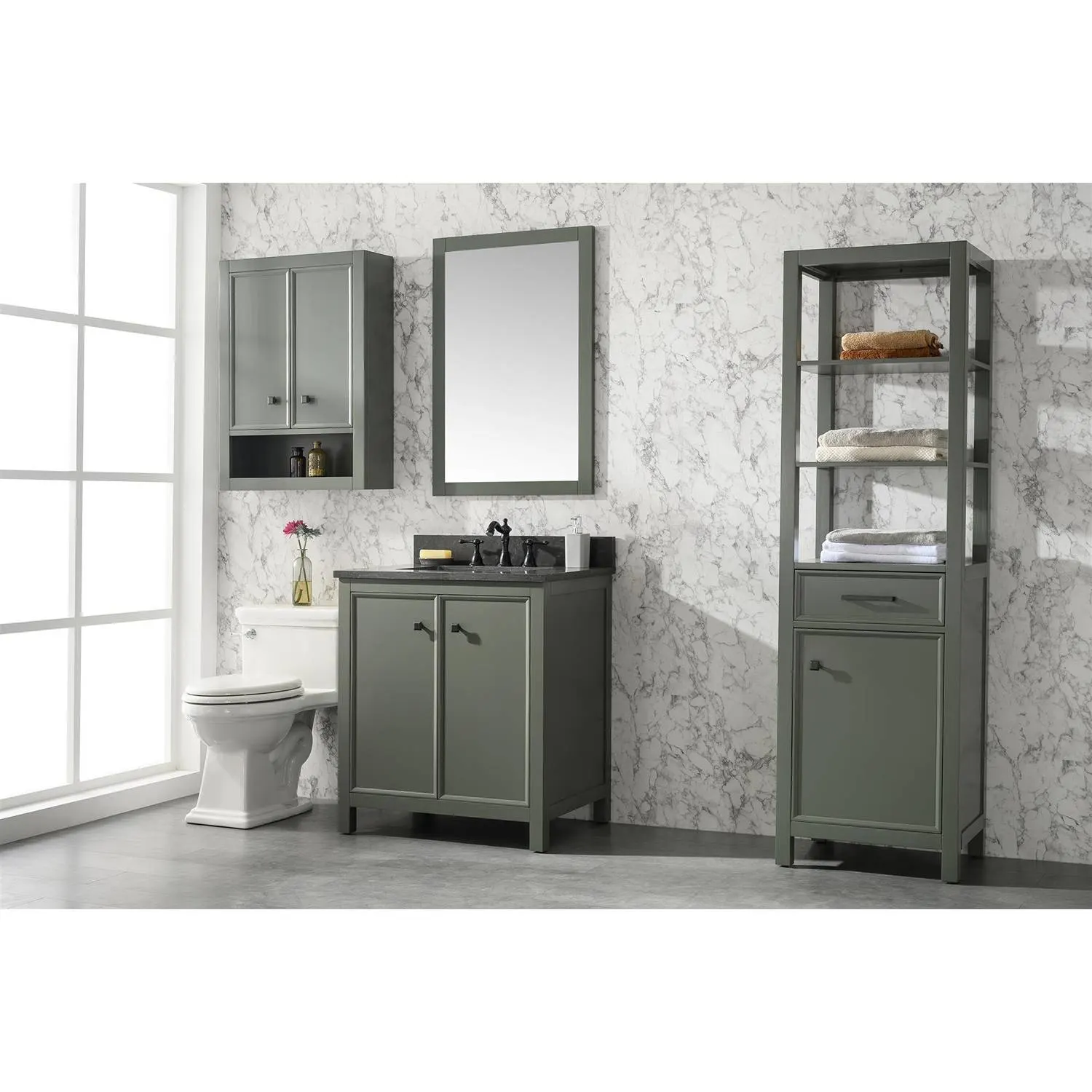 Legion Furniture 30 Inch Blue Lime Stone Top Pewter Green Vanity Cabinet - image 2