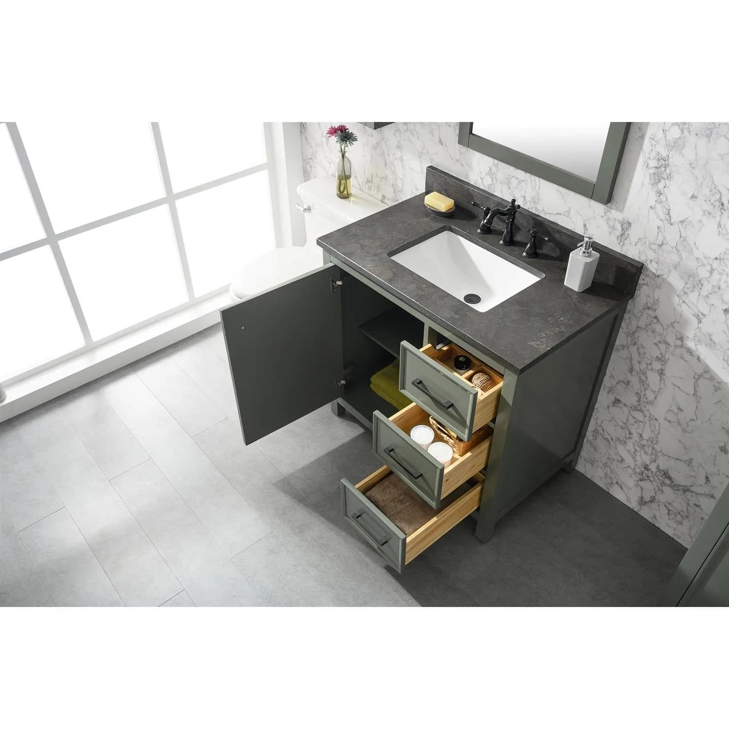 Legion Furniture 36 Inch Blue Lime Stone Top Pewter Green Vanity Cabinet - image 14
