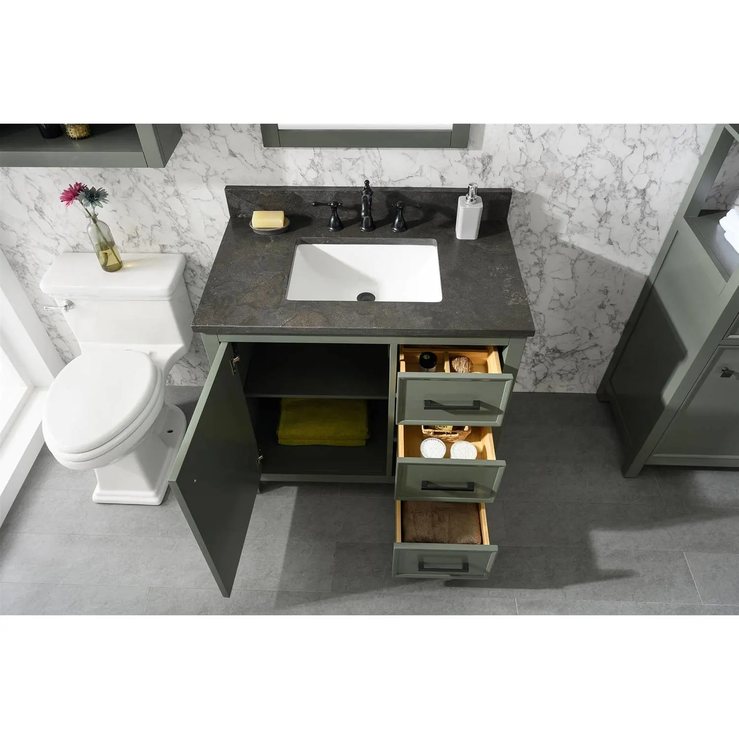Legion Furniture 36 Inch Blue Lime Stone Top Pewter Green Vanity Cabinet - image 16