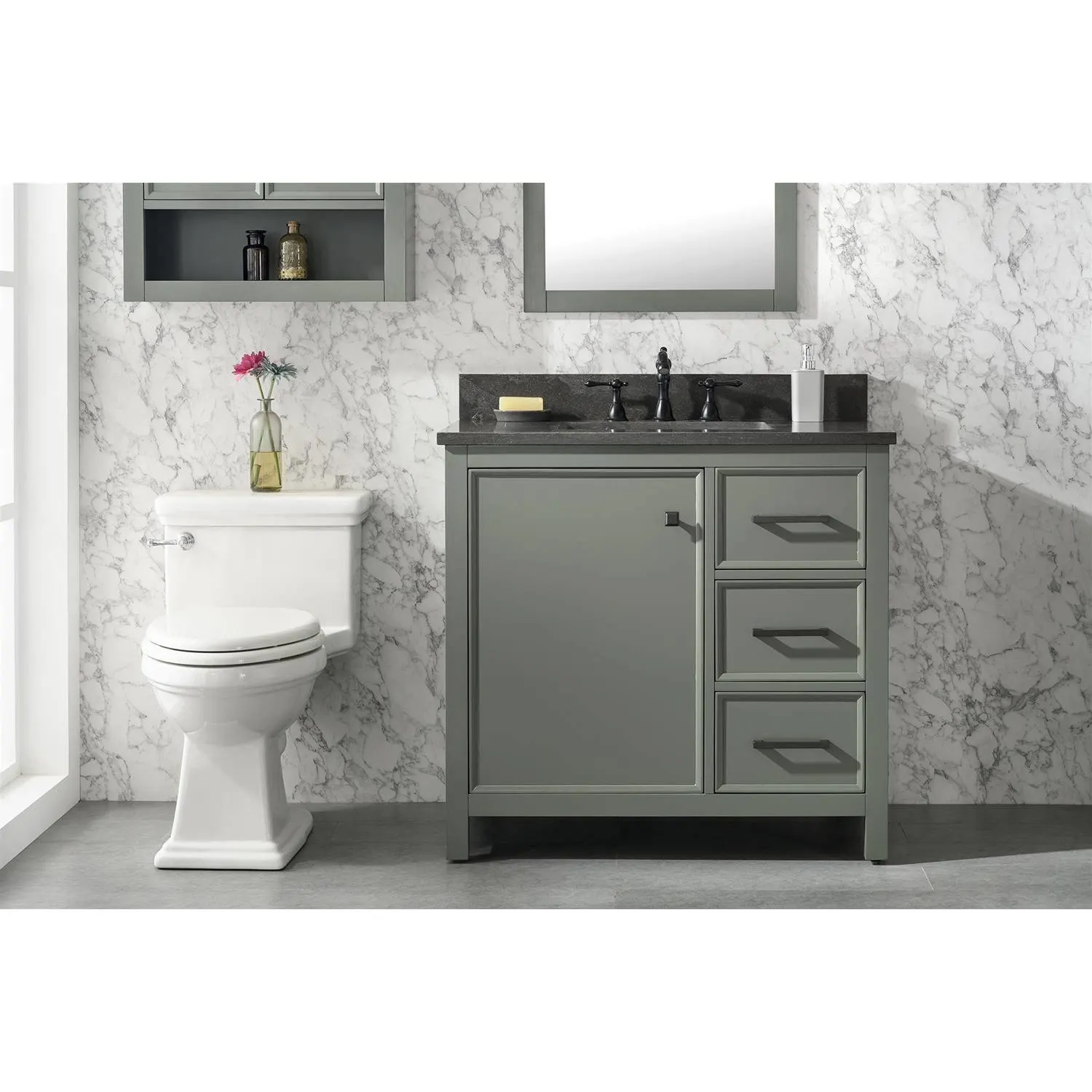 Legion Furniture 36 Inch Blue Lime Stone Top Pewter Green Vanity Cabinet - image 3