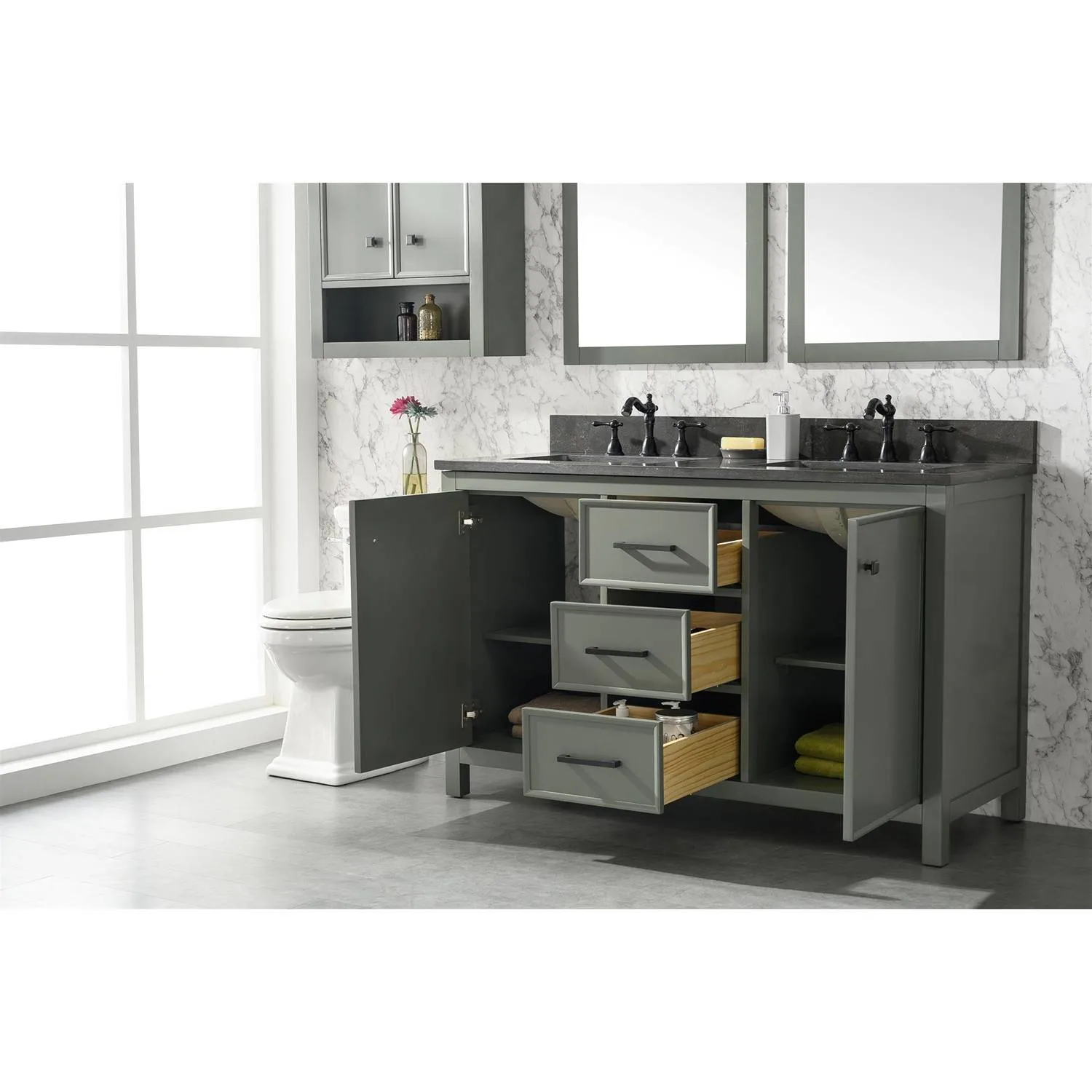 Legion Furniture 54 Inch Blue Lime Stone Top Pewter Green Vanity Cabinet - image 13