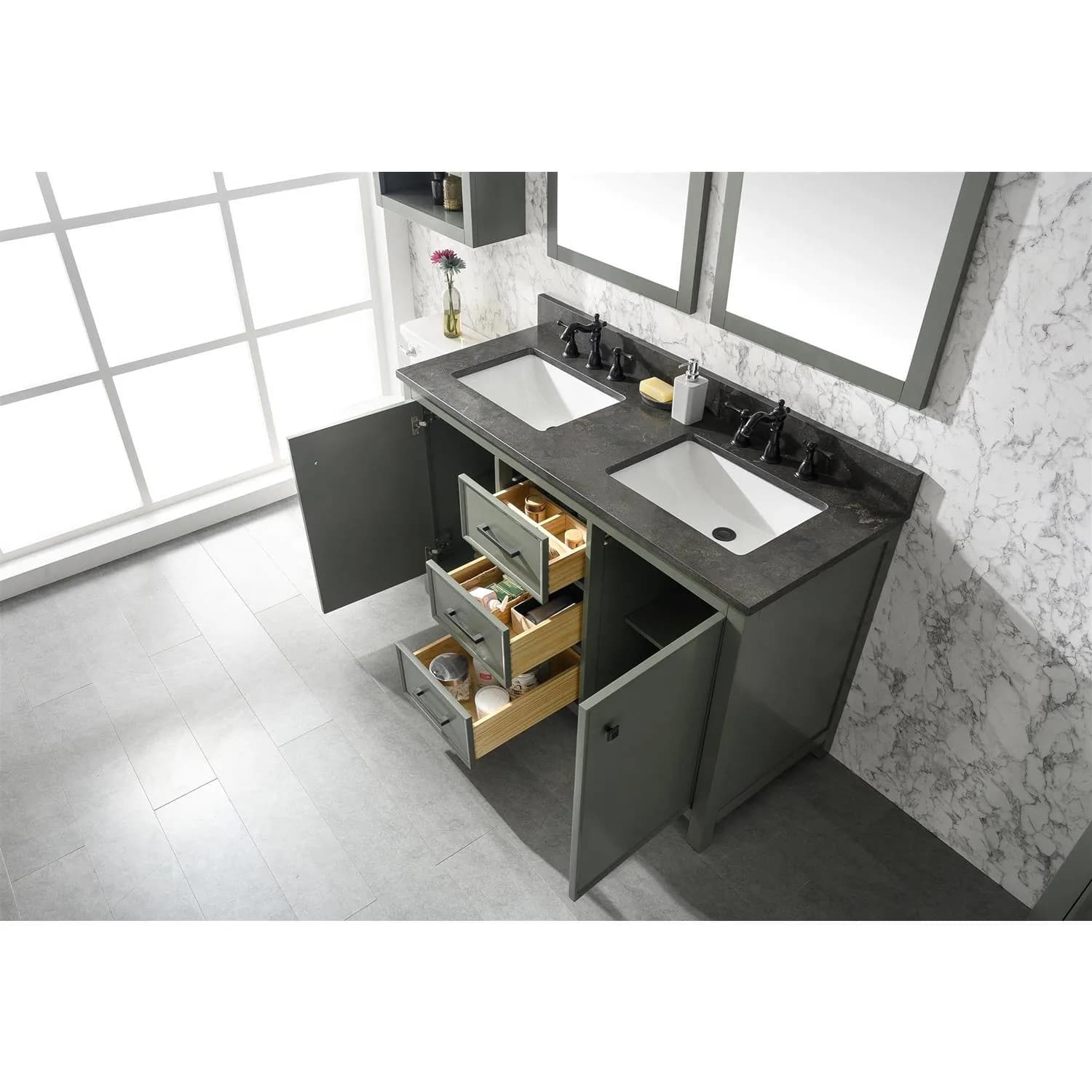 Legion Furniture 54 Inch Blue Lime Stone Top Pewter Green Vanity Cabinet - image 15