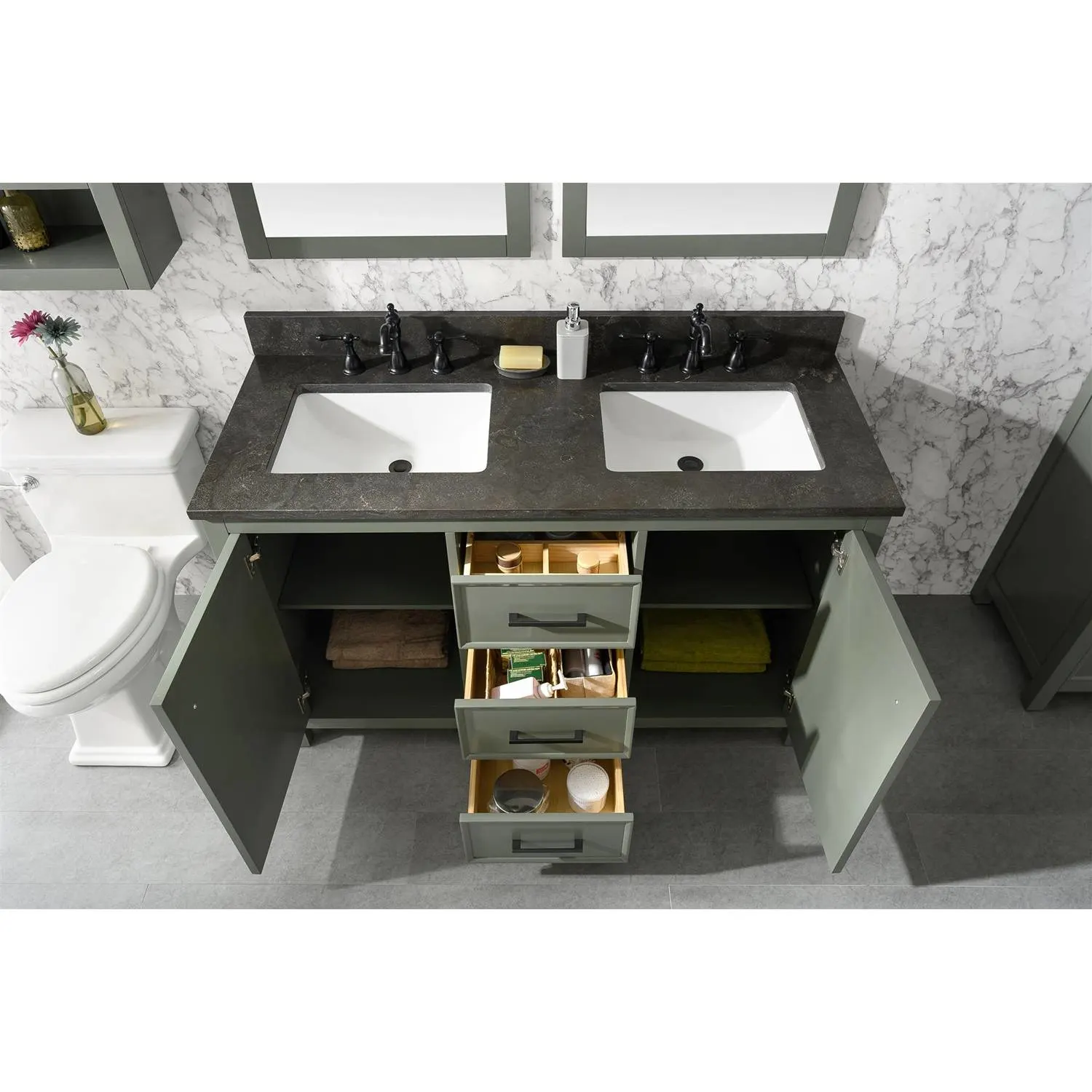 Legion Furniture 54 Inch Blue Lime Stone Top Pewter Green Vanity Cabinet - image 17