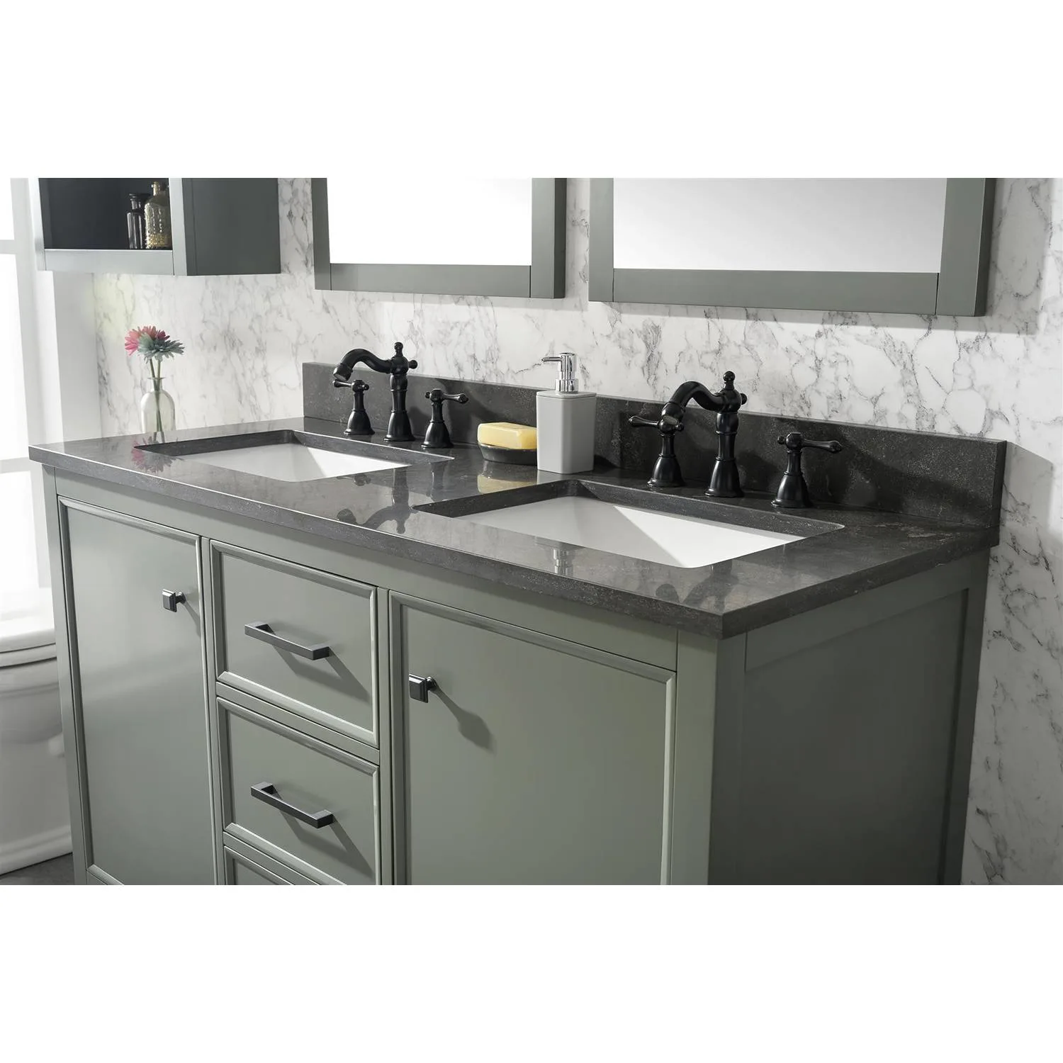 Legion Furniture 54 Inch Blue Lime Stone Top Pewter Green Vanity Cabinet - image 5