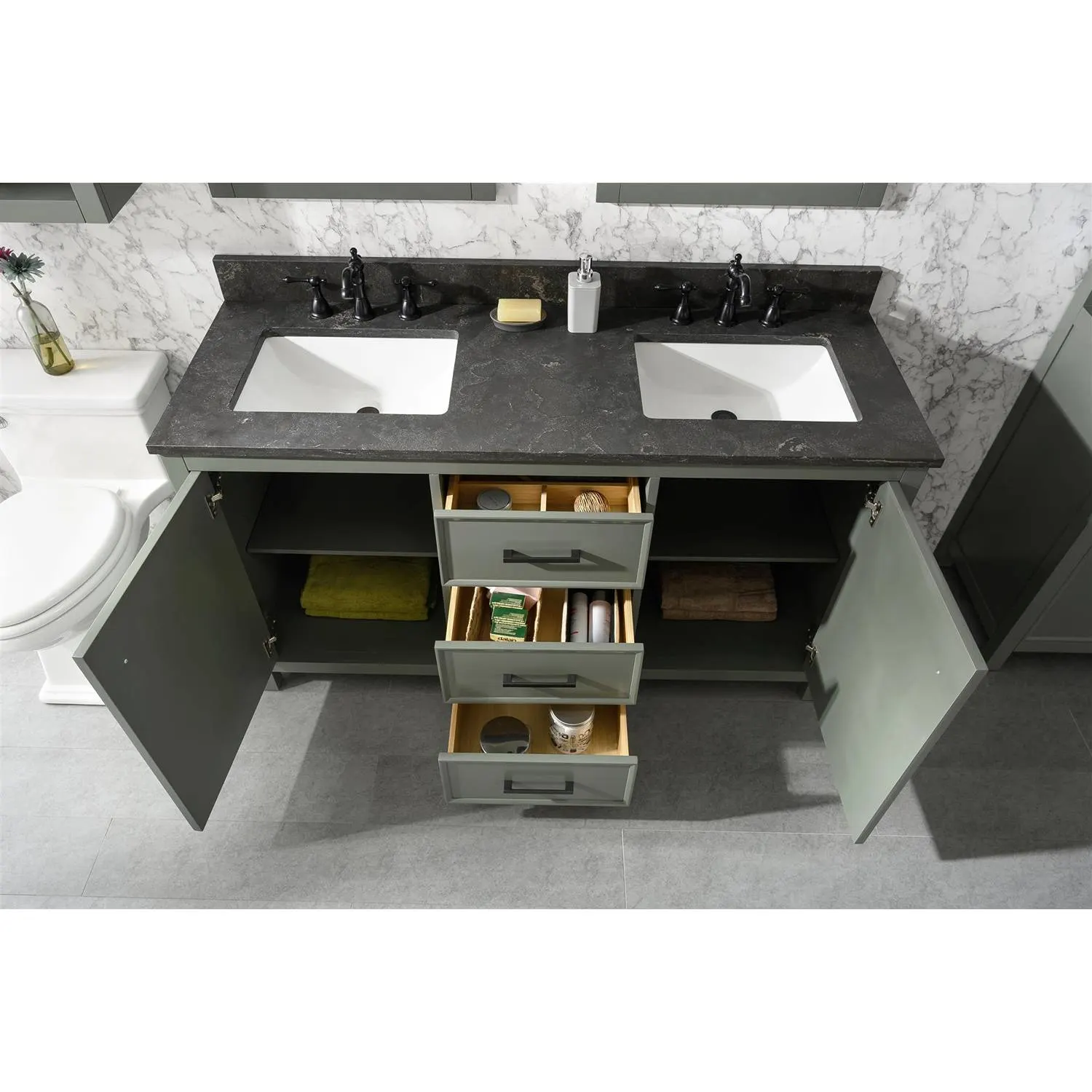 Legion Furniture 60 Inch Blue Lime Stone Top Pewter Green Vanity Cabinet - image 12
