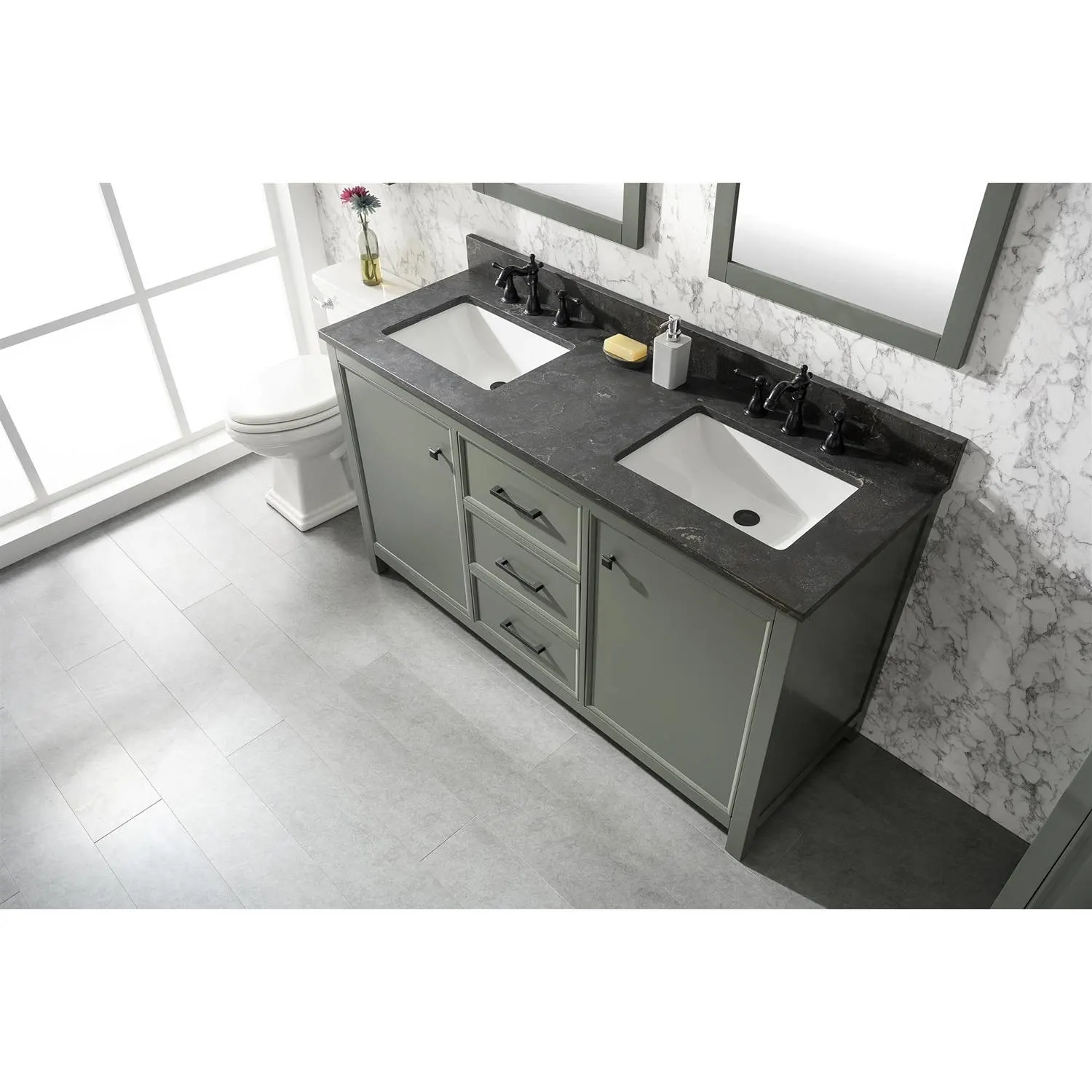 Legion Furniture 60 Inch Blue Lime Stone Top Pewter Green Vanity Cabinet - image 15
