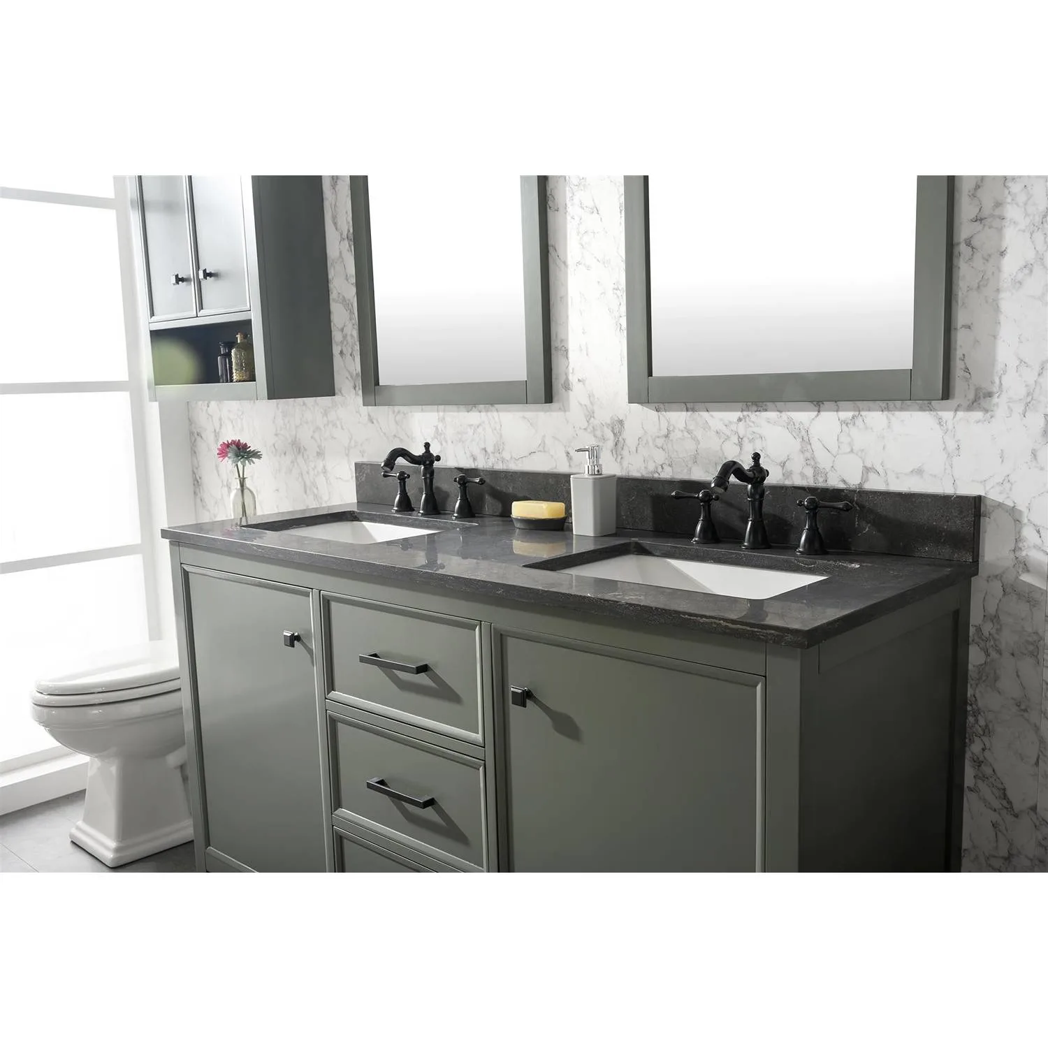 Legion Furniture 60 Inch Blue Lime Stone Top Pewter Green Vanity Cabinet - image 5