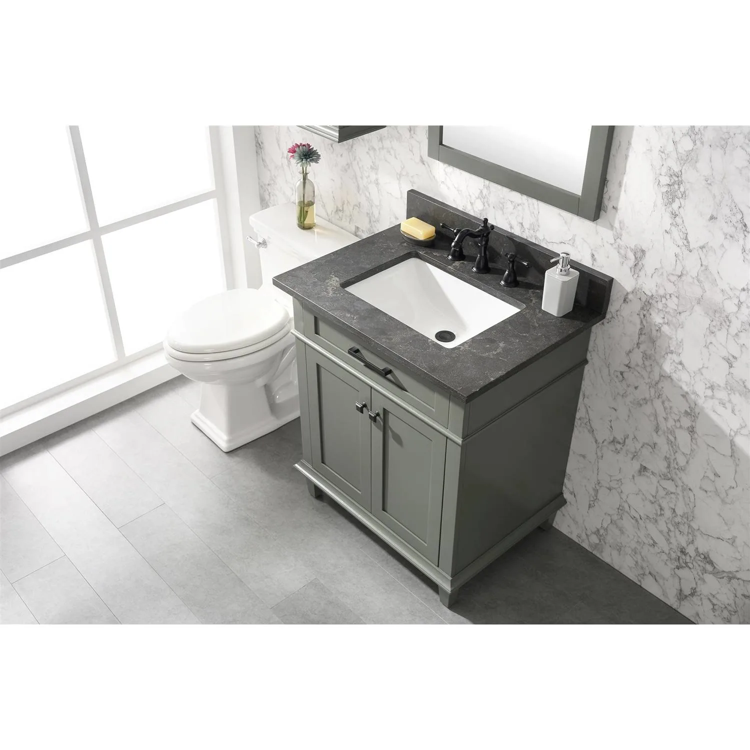 Legion Furniture 30 Inch Blue Lime Stone Top Pewter Green Vanity Cabinet - image 13