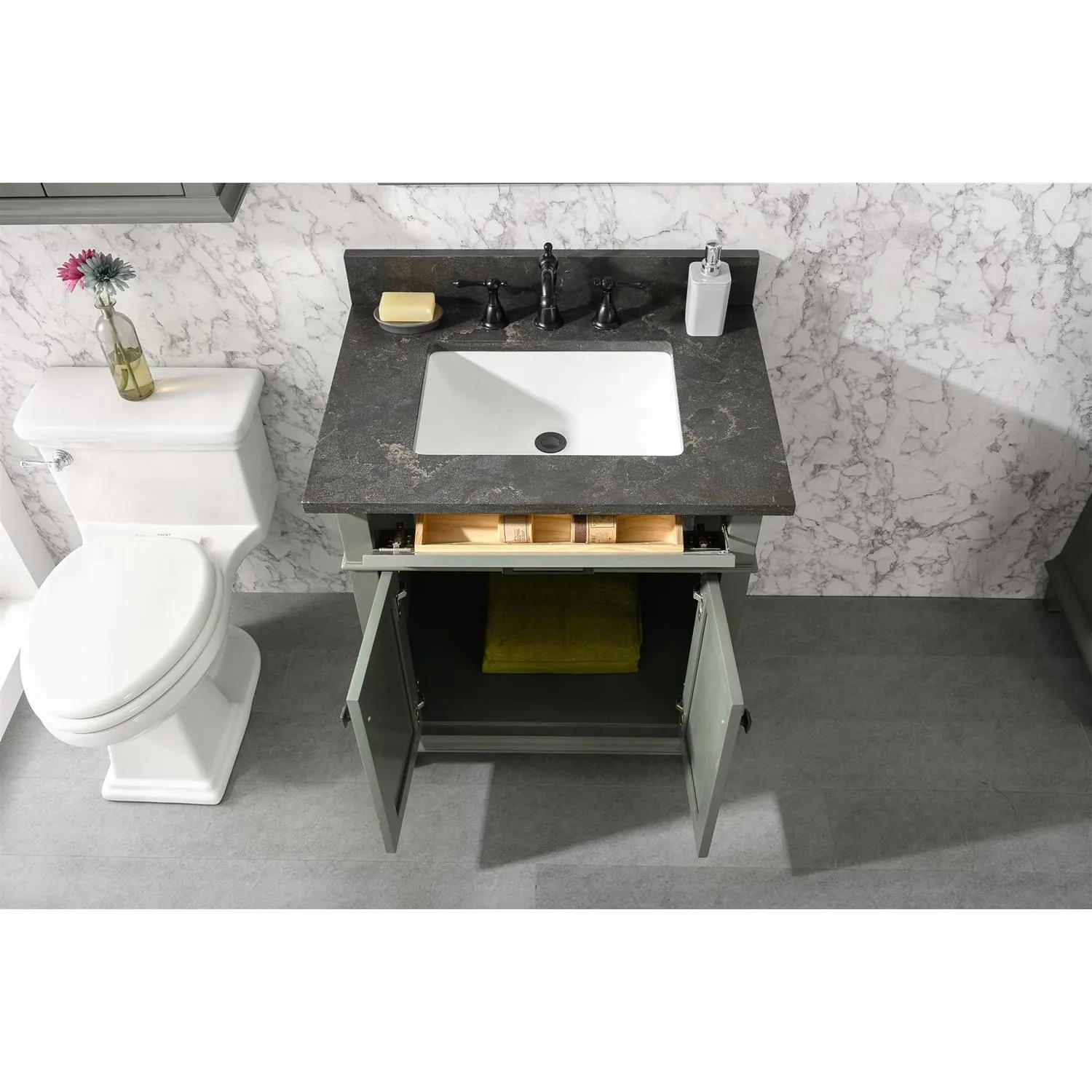 Legion Furniture 30 Inch Blue Lime Stone Top Pewter Green Vanity Cabinet - image 15