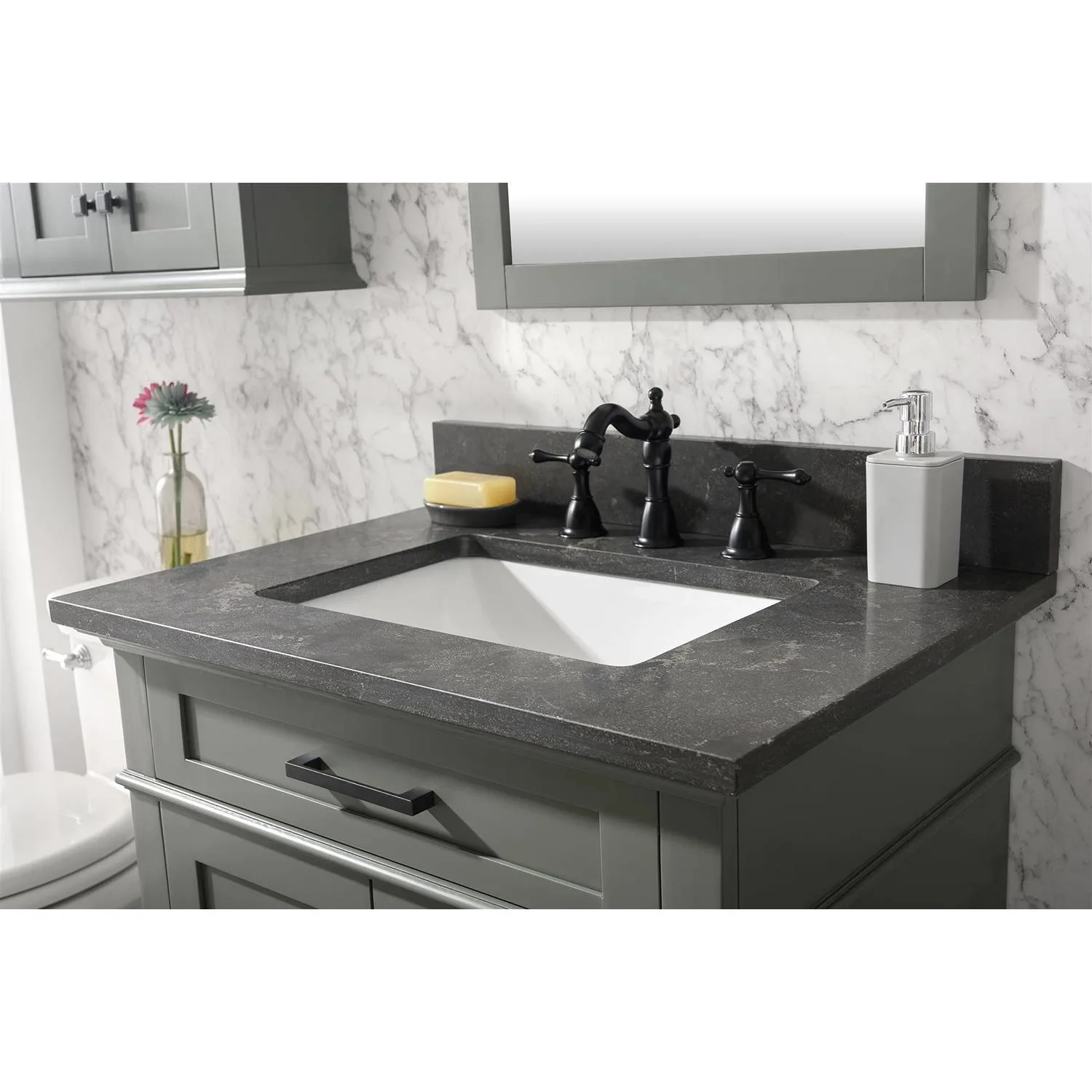 Legion Furniture 30 Inch Blue Lime Stone Top Pewter Green Vanity Cabinet - image 5