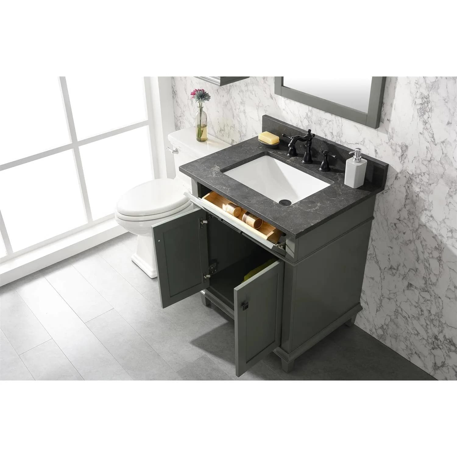 Legion Furniture 30 Inch Blue Lime Stone Top Pewter Green Vanity Cabinet - image 10
