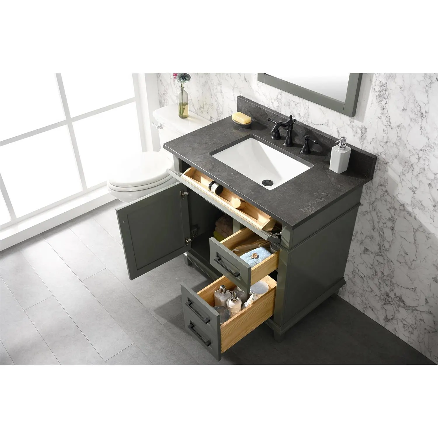 Legion Furniture 36 Inch Blue Lime Stone Top Pewter Green Vanity Cabinet - image 14