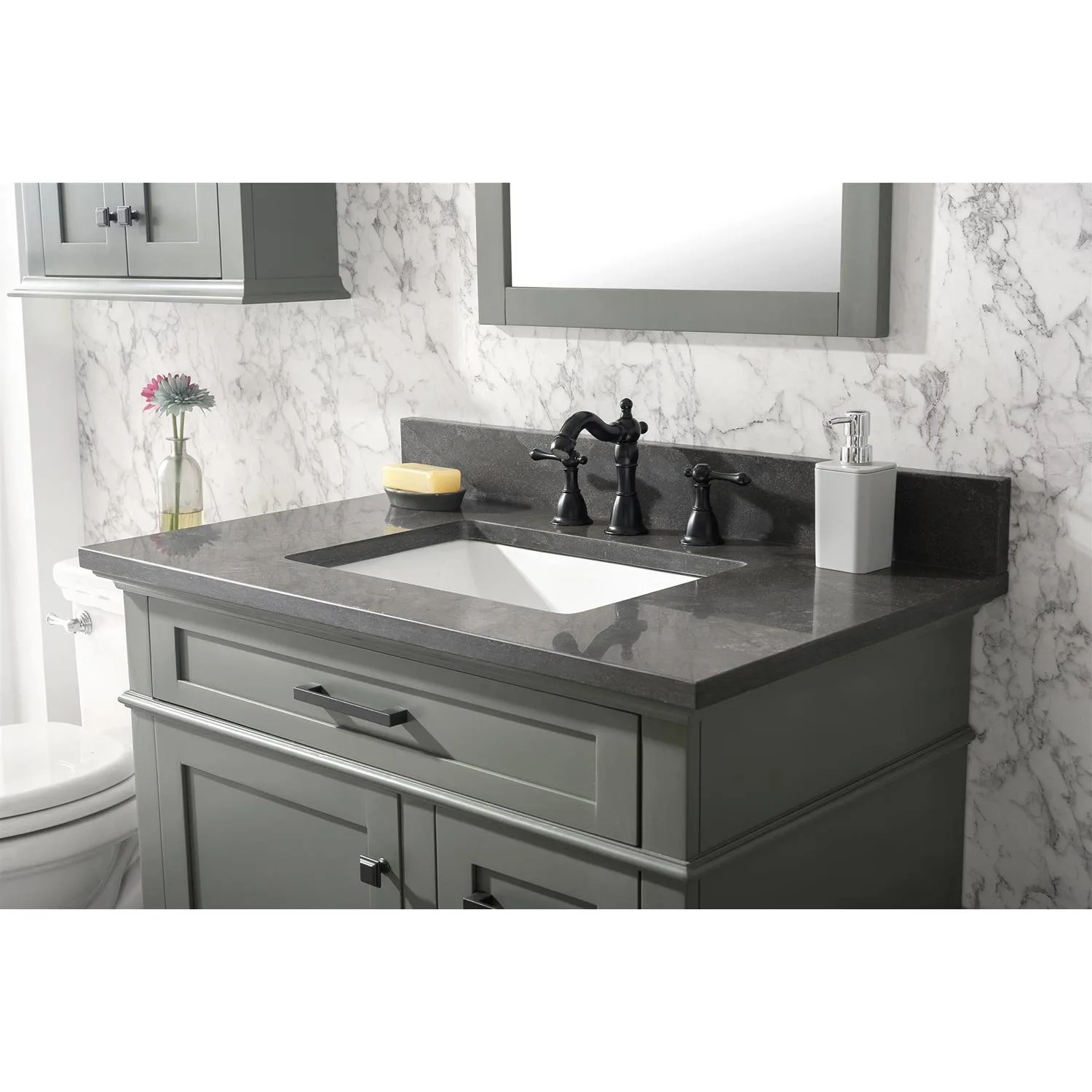 Legion Furniture 36 Inch Blue Lime Stone Top Pewter Green Vanity Cabinet - image 4