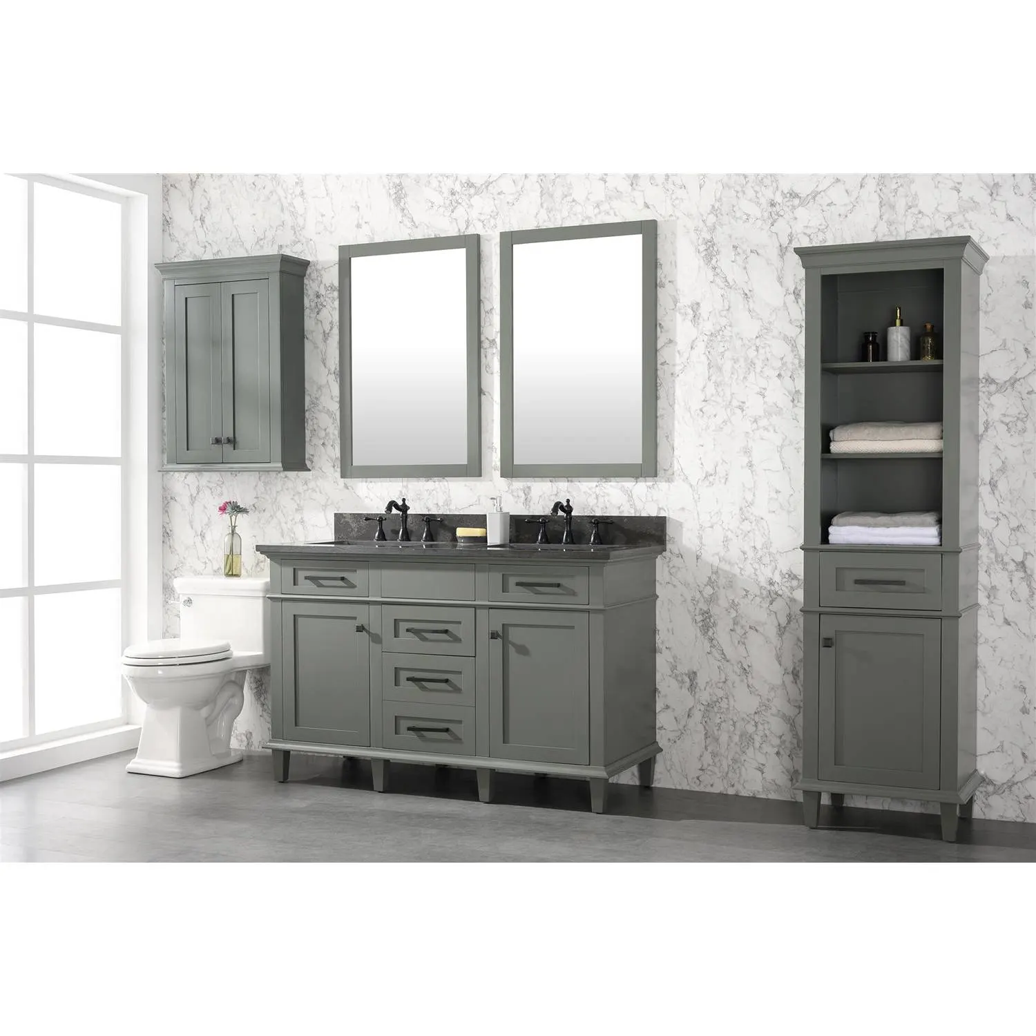 Legion Furniture 54 Inch Blue Lime Stone Top Pewter Green Vanity Cabinet - image 2