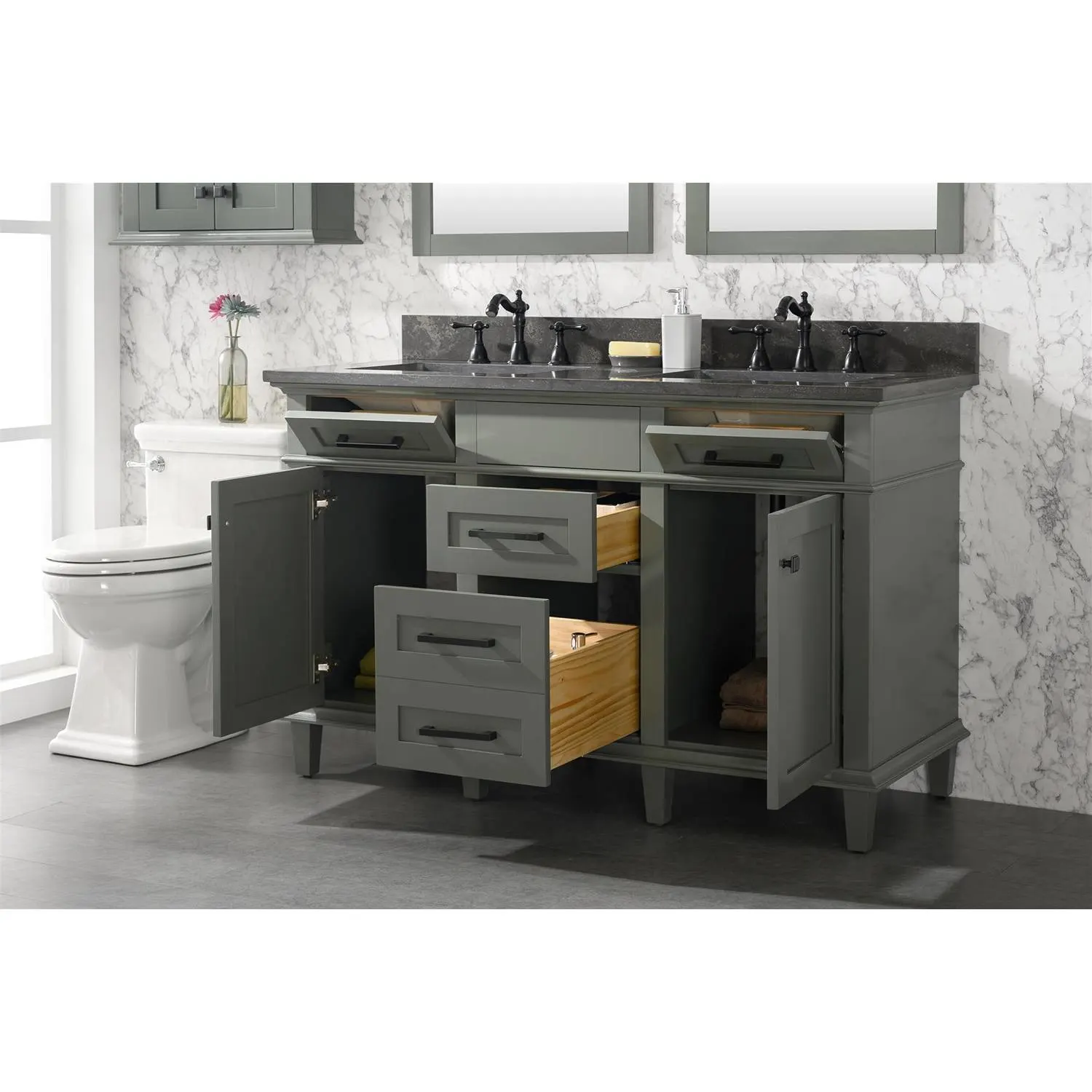 Legion Furniture 54 Inch Blue Lime Stone Top Pewter Green Vanity Cabinet - image 15