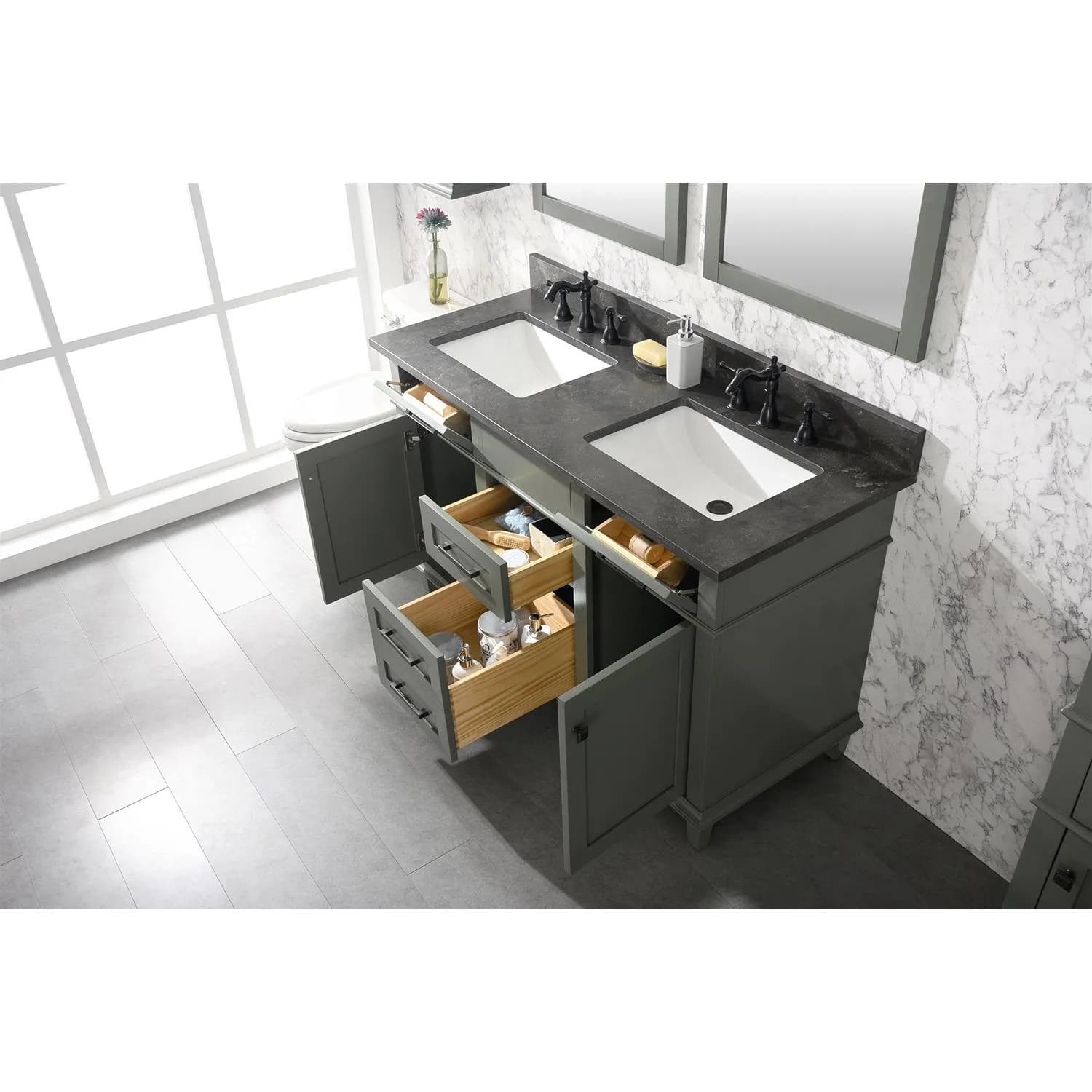 Legion Furniture 54 Inch Blue Lime Stone Top Pewter Green Vanity Cabinet - image 19