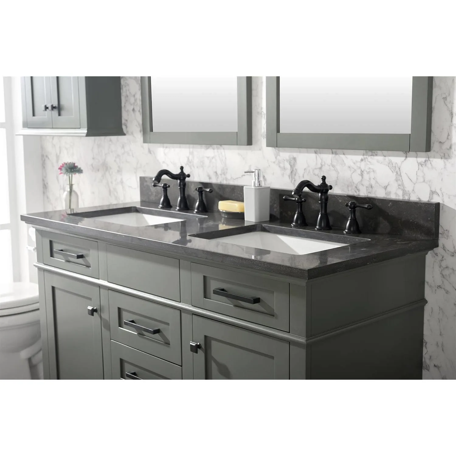 Legion Furniture 54 Inch Blue Lime Stone Top Pewter Green Vanity Cabinet - image 4