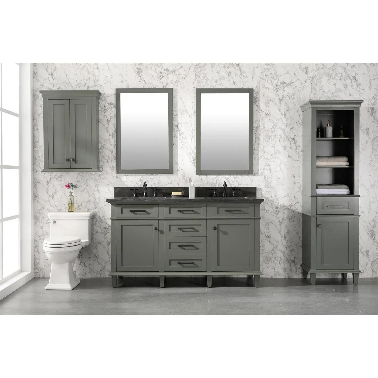 Legion Furniture 60 Inch Blue Lime Stone Top Pewter Green Vanity Cabinet - image 2
