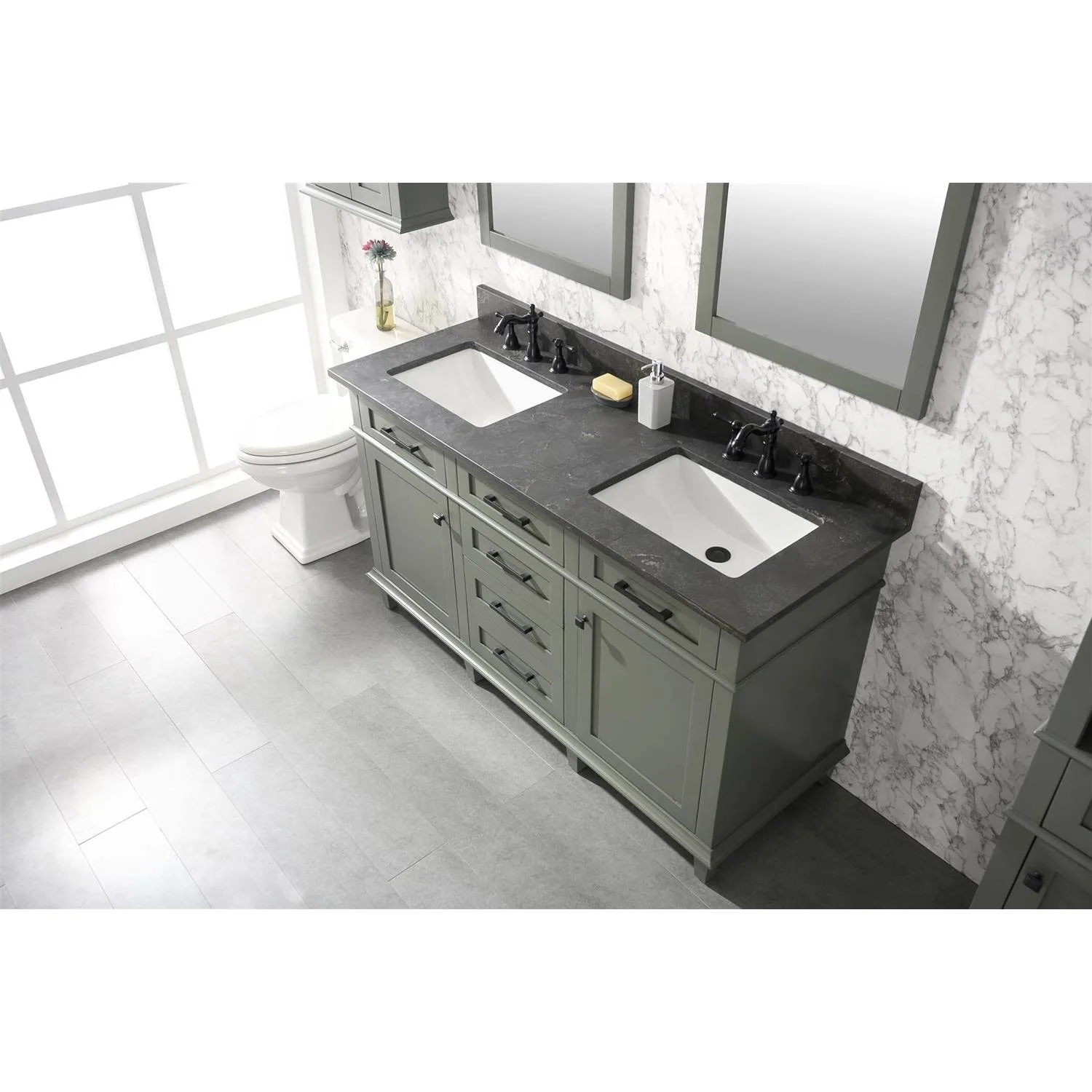Legion Furniture 60 Inch Blue Lime Stone Top Pewter Green Vanity Cabinet - image 13